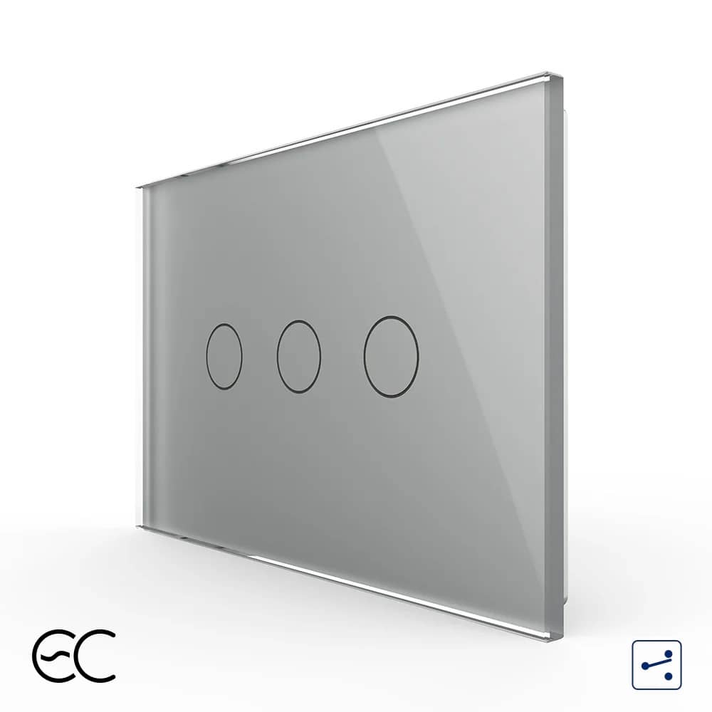 Intrerupator Triplu Cap Scara / Cruce cu Touch LIVOLO din Sticla, Standard Italian - protocol ZigBee EC — imaginea 1
