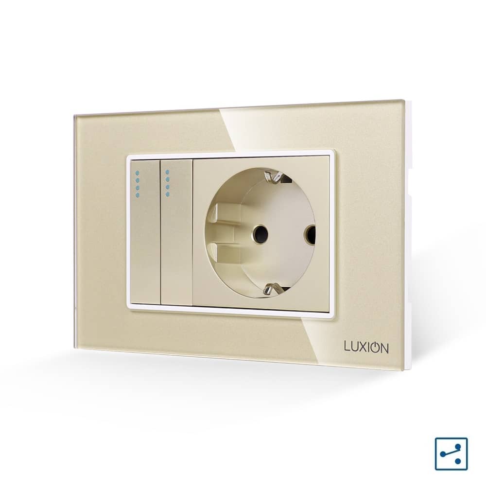 Intrerupator Dublu Cap Scara + Priza cu Rama din Sticla LUXION, Standard Italian, 3M — imaginea 1