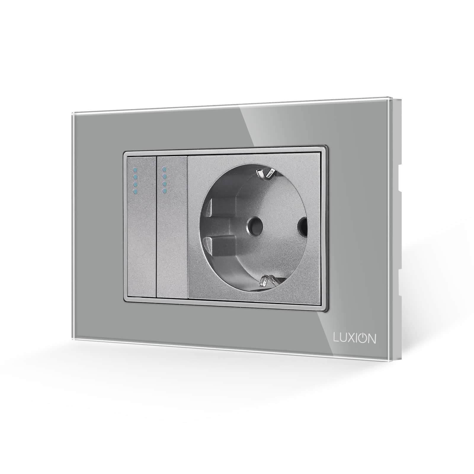 Intrerupator Dublu + Priza cu Rama din Sticla LUXION, Standard Italian, 3M — imaginea 1