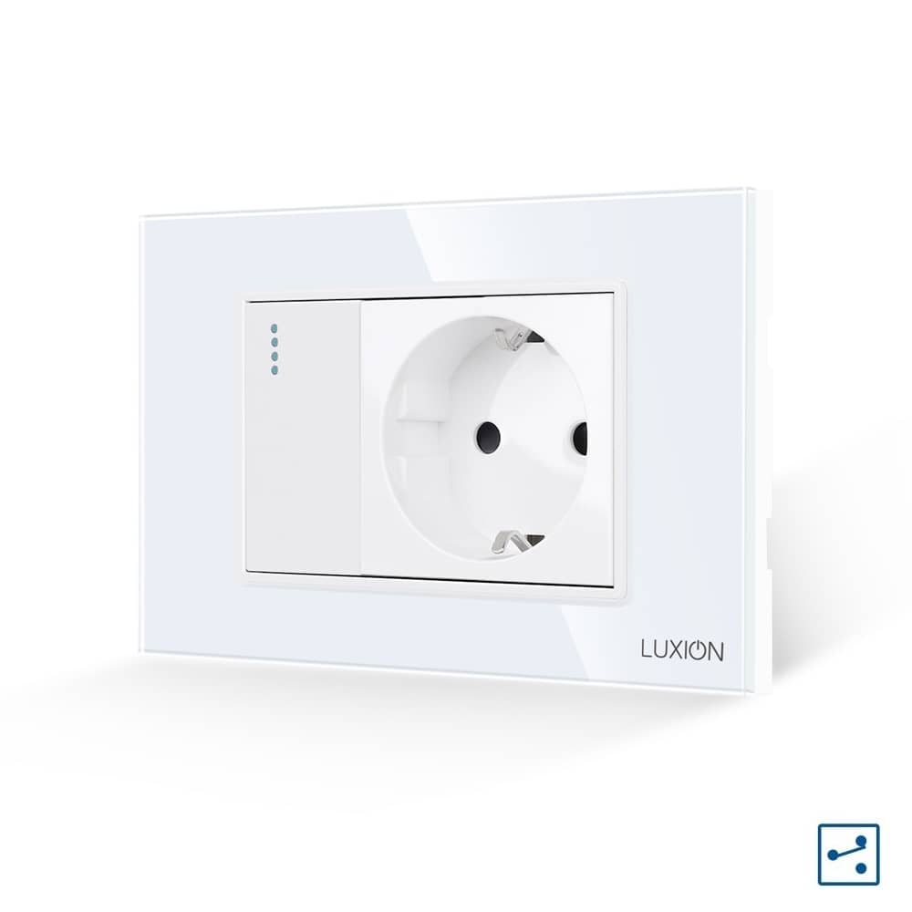 Intrerupator Simplu Cap Scara + Priza cu Rama din Sticla LUXION, Standard Italian, 3M — imaginea 1