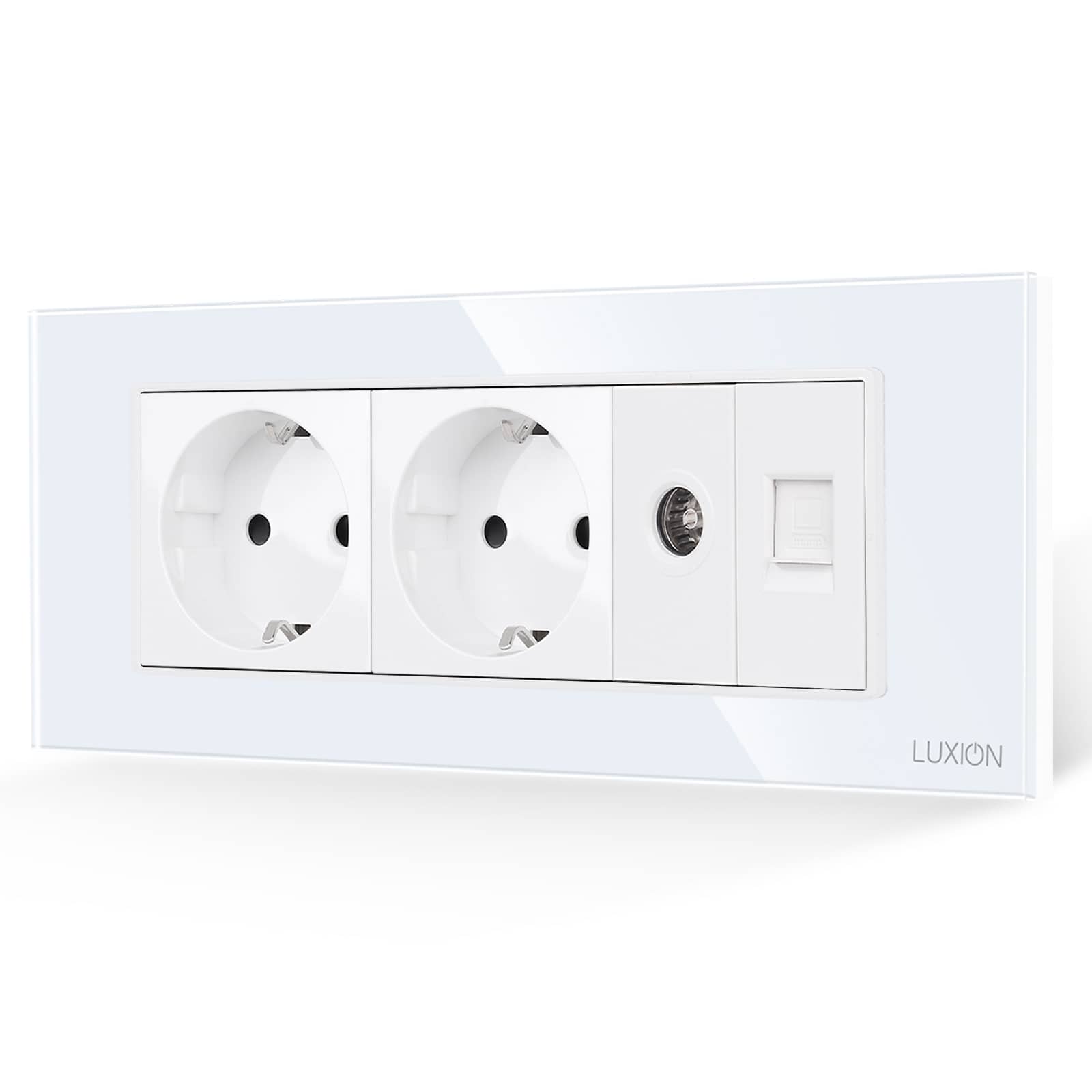 Priza Dubla Schuko + TV + Internet cu Rama din Sticla LUXION, Standard Italian, 6M — imaginea 1