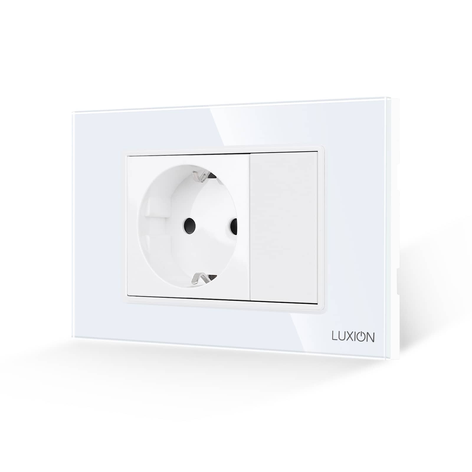 Priza Simpla si 1 Tasta Falsa cu Rama din Sticla LUXION, Standard Italian, 3M — imaginea 1