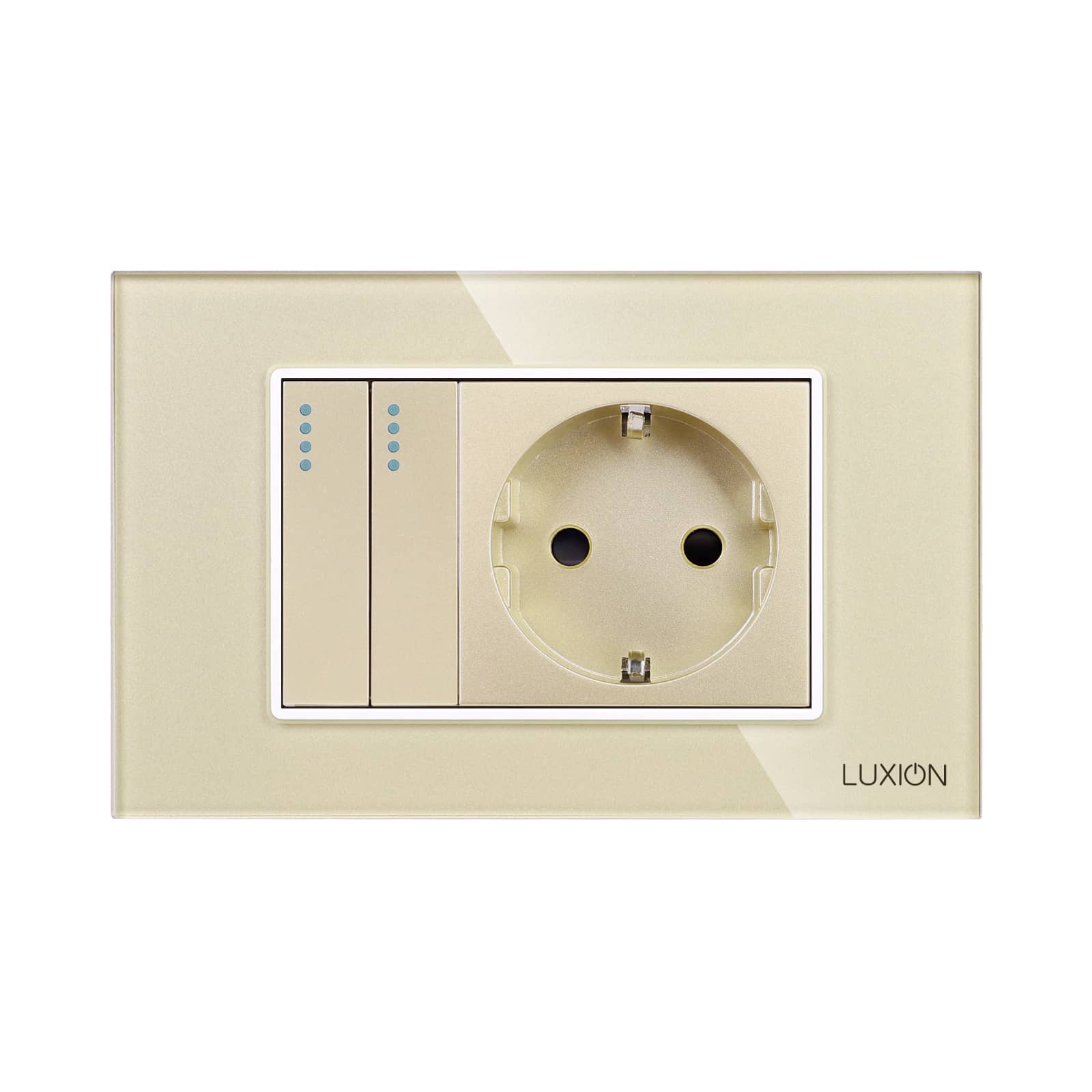 Intrerupator Dublu Cap Scara + Priza cu Rama din Sticla LUXION, Standard Italian, 3M — imaginea 2