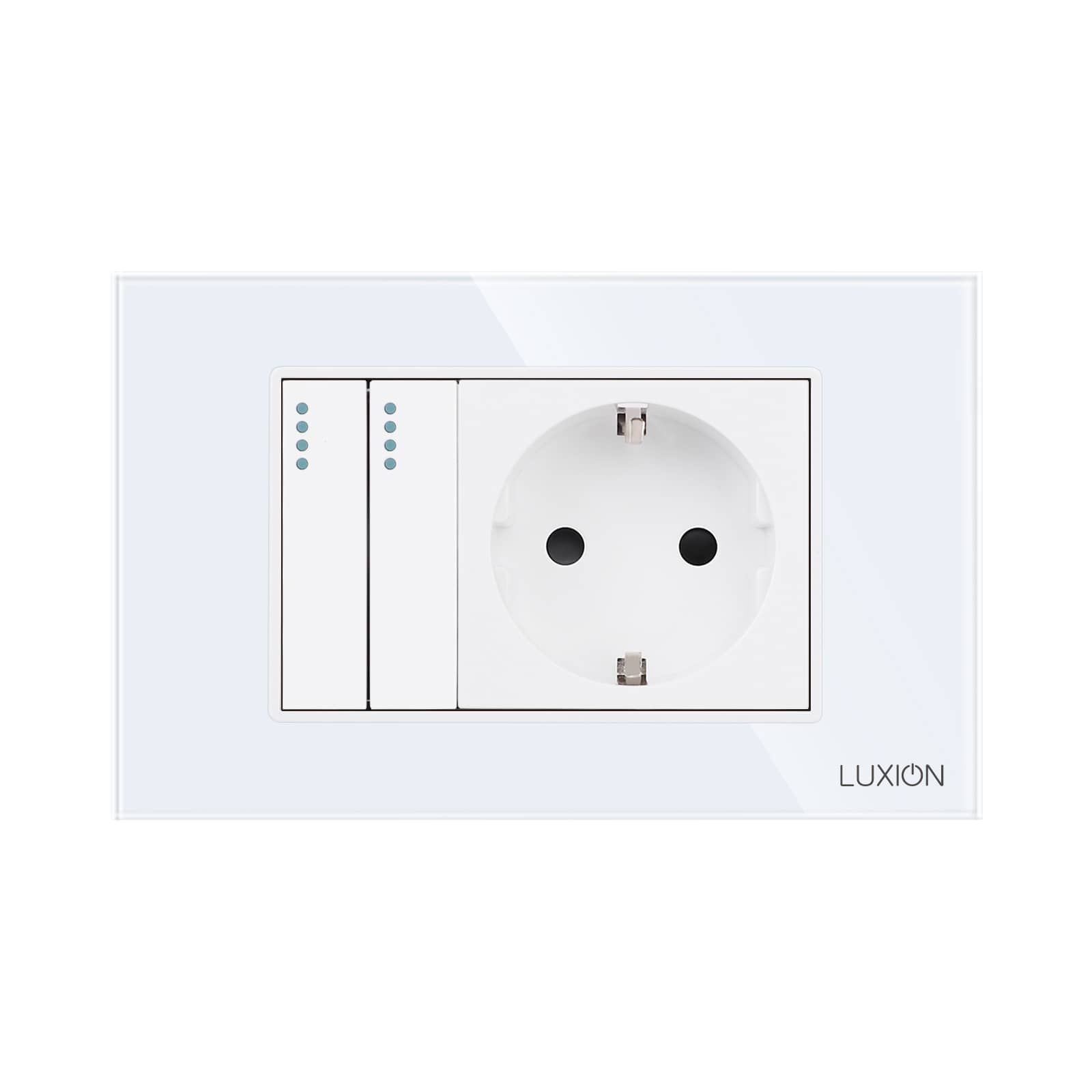 Intrerupator Dublu + Priza cu Rama din Sticla LUXION, Standard Italian, 3M — imaginea 2