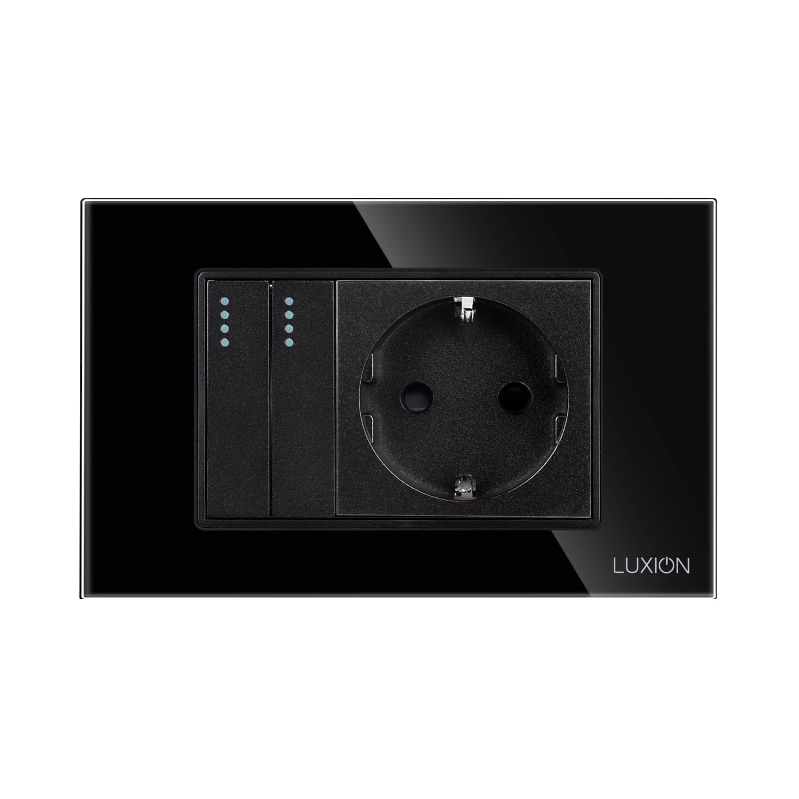 Intrerupator Dublu + Priza cu Rama din Sticla LUXION, Standard Italian, 3M — imaginea 2