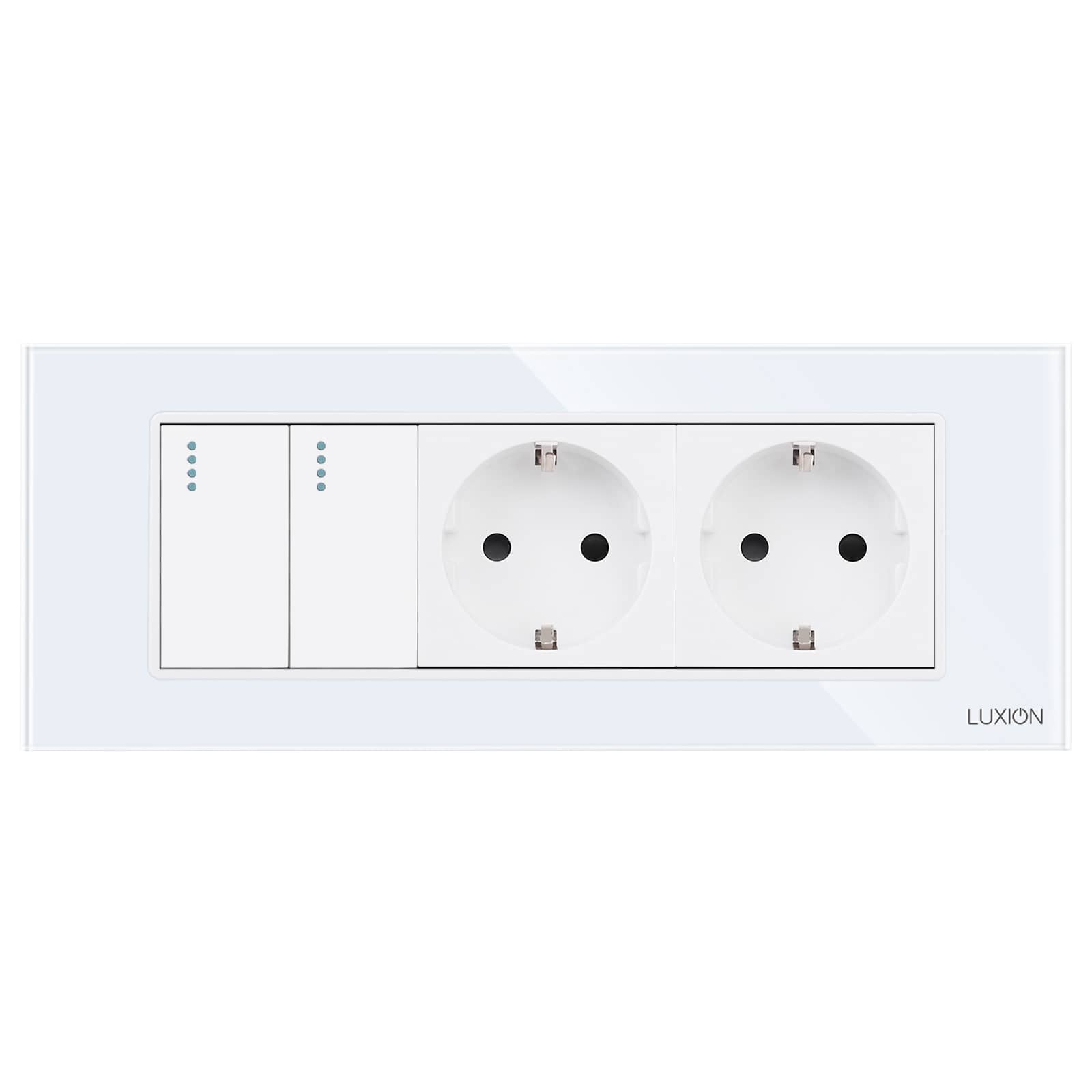 Intrerupator Dublu + 2 Prize cu Rama din Sticla LUXION, Standard Italian, 6M — imaginea 2