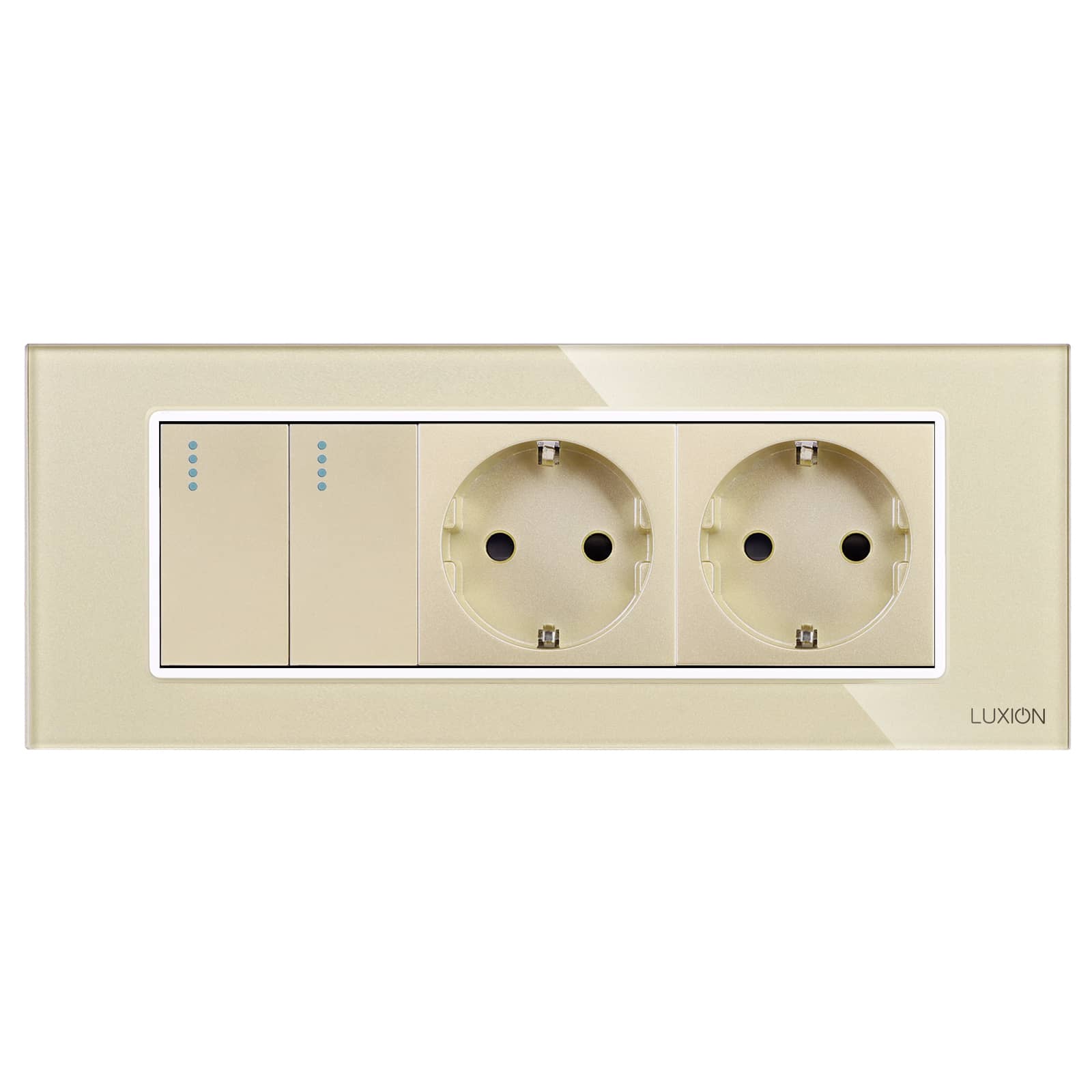 Intrerupator Dublu + 2 Prize cu Rama din Sticla LUXION, Standard Italian, 6M — imaginea 2