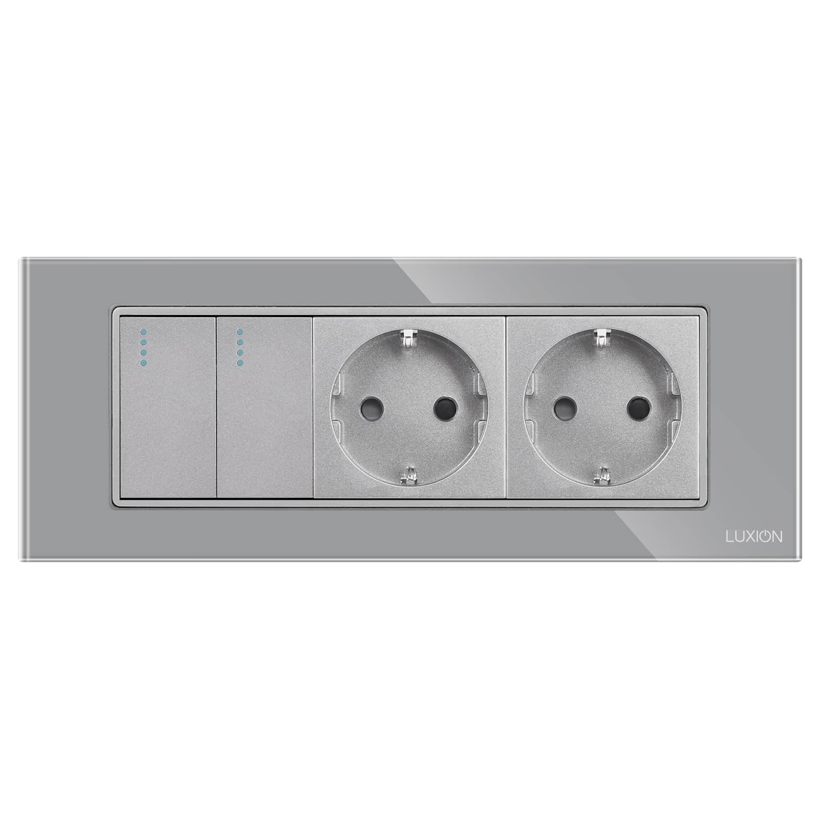 Intrerupator Dublu + 2 Prize cu Rama din Sticla LUXION, Standard Italian, 6M — imaginea 2