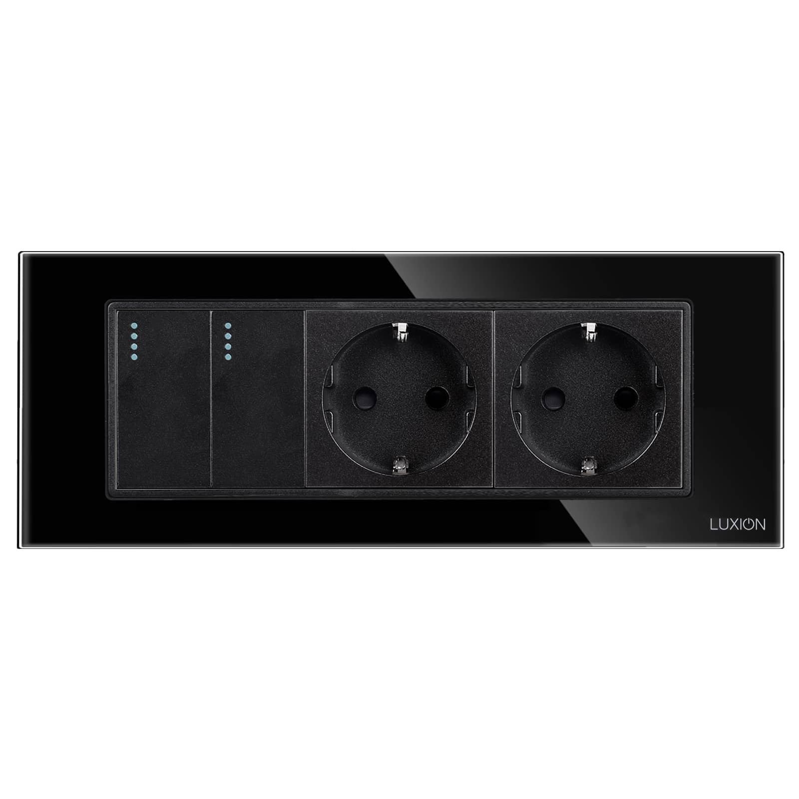 Intrerupator Dublu + 2 Prize cu Rama din Sticla LUXION, Standard Italian, 6M — imaginea 2
