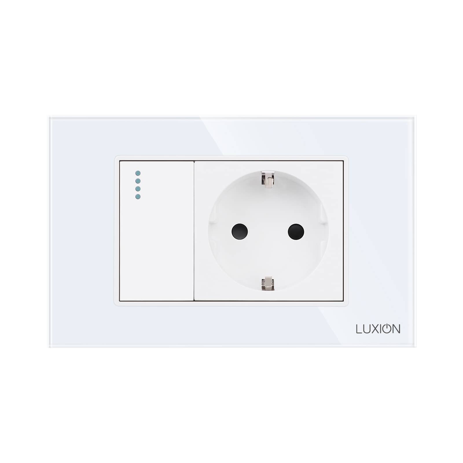 Intrerupator Simplu Cap Scara + Priza cu Rama din Sticla LUXION, Standard Italian, 3M — imaginea 2
