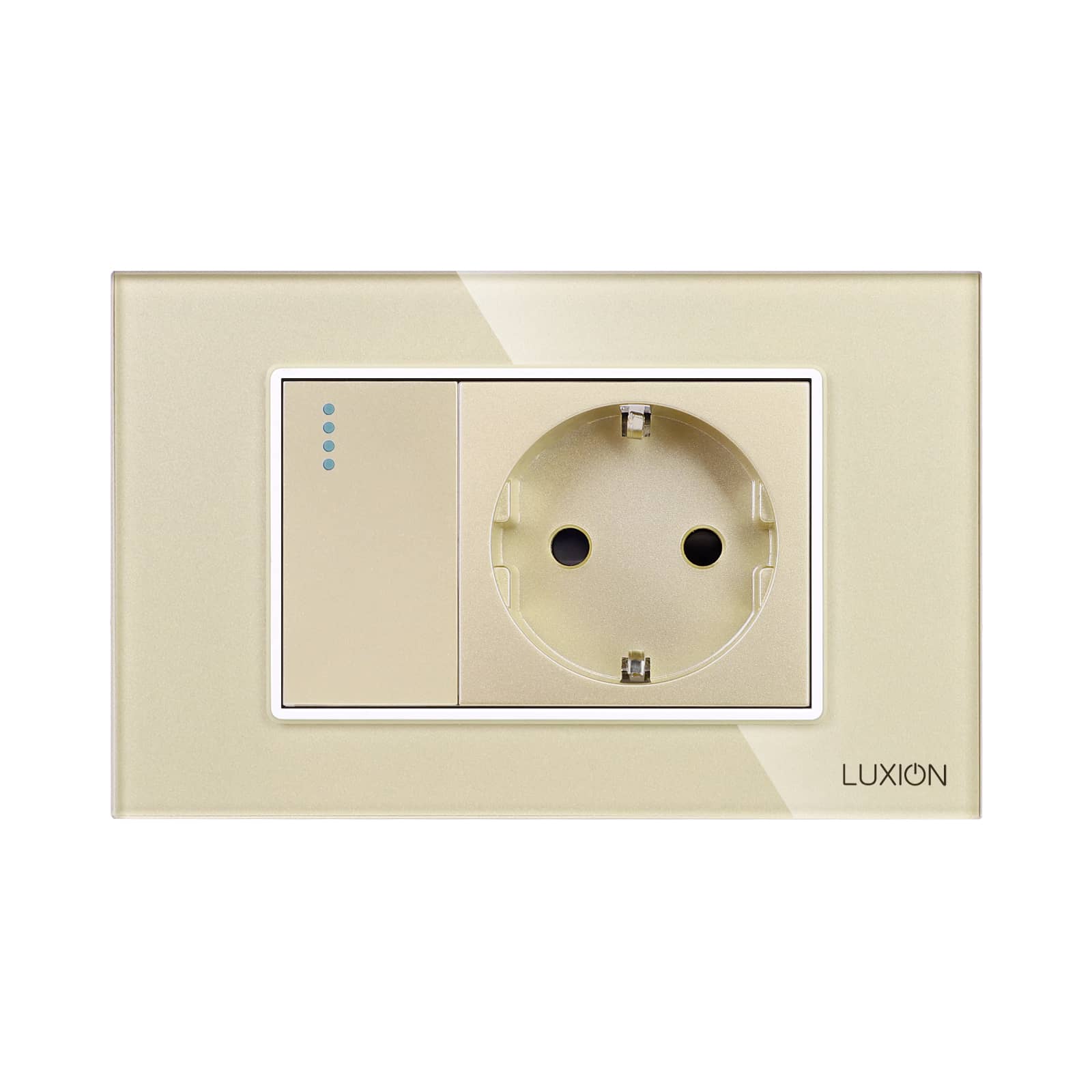 Intrerupator Simplu Cap Scara + Priza cu Rama din Sticla LUXION, Standard Italian, 3M — imaginea 2