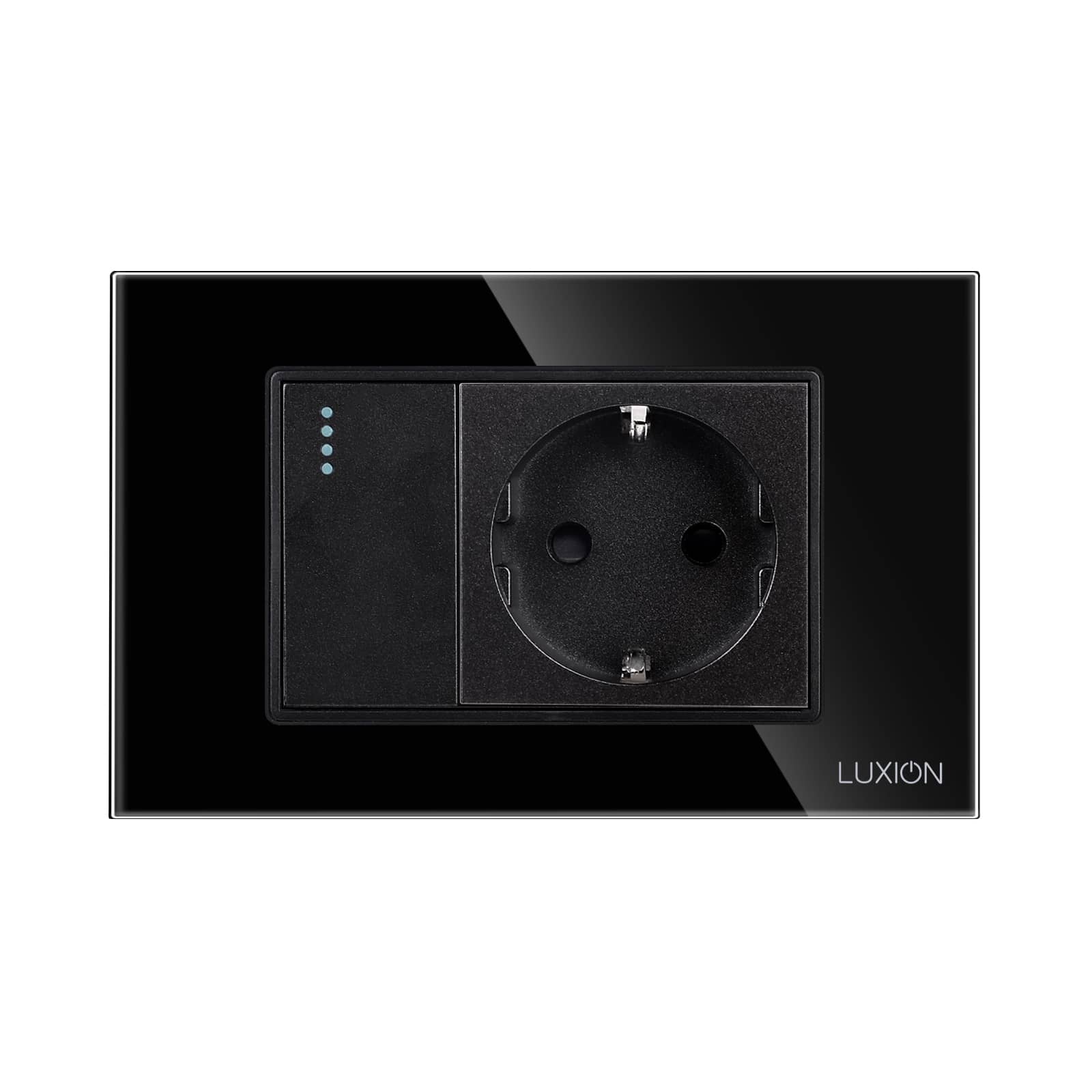 Intrerupator Simplu Cap Scara + Priza cu Rama din Sticla LUXION, Standard Italian, 3M — imaginea 2