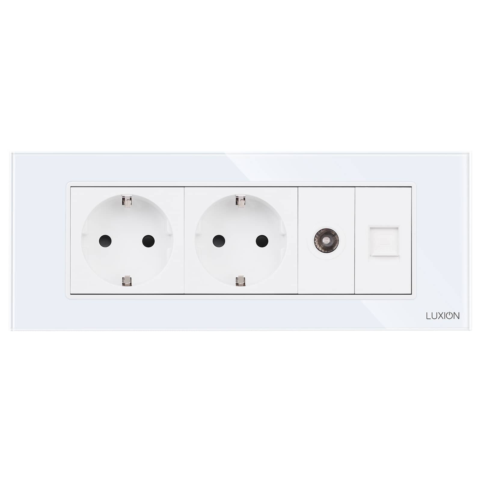 Priza Dubla Schuko + TV + Internet cu Rama din Sticla LUXION, Standard Italian, 6M — imaginea 2
