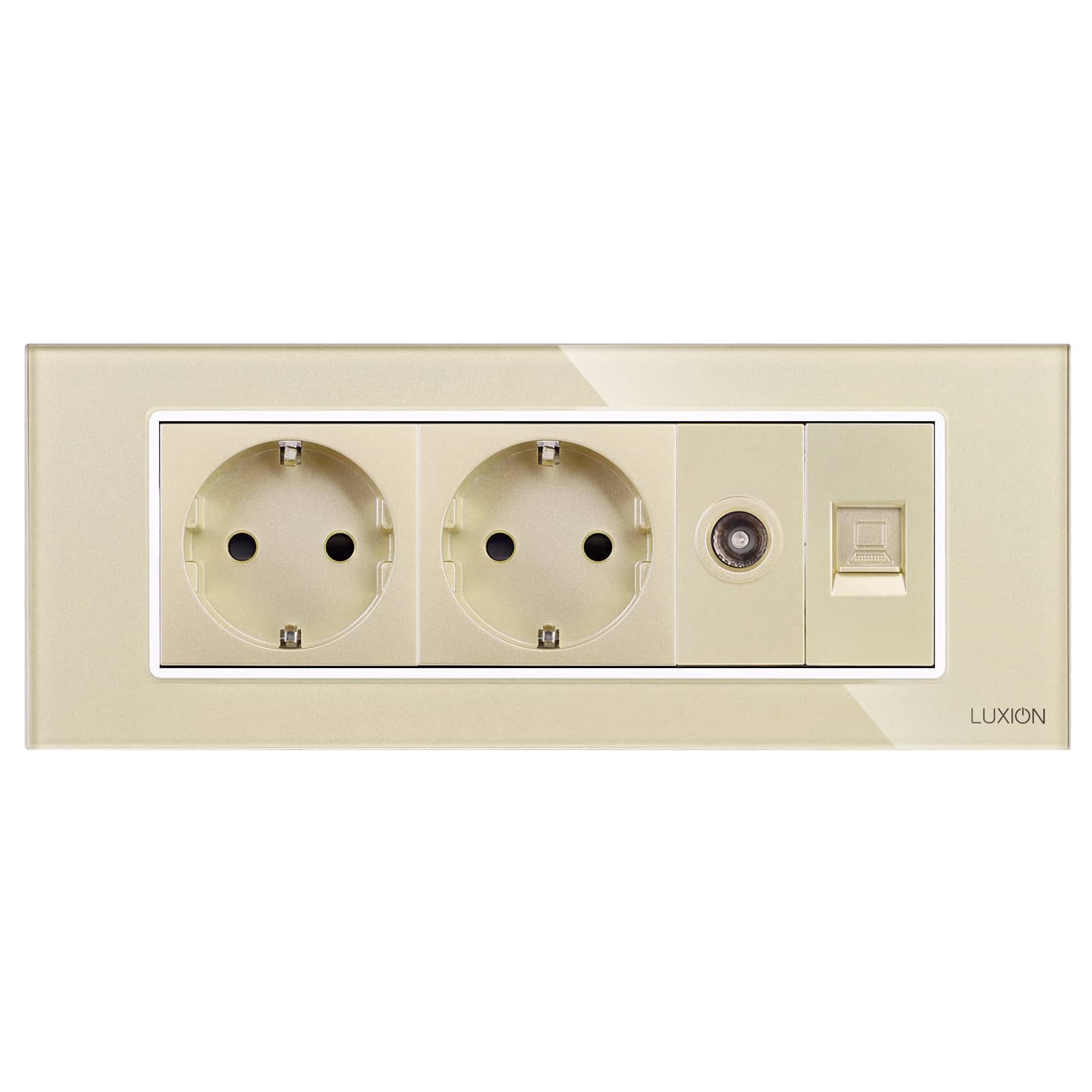 Priza Dubla Schuko + TV + Internet cu Rama din Sticla LUXION, Standard Italian, 6M — imaginea 2