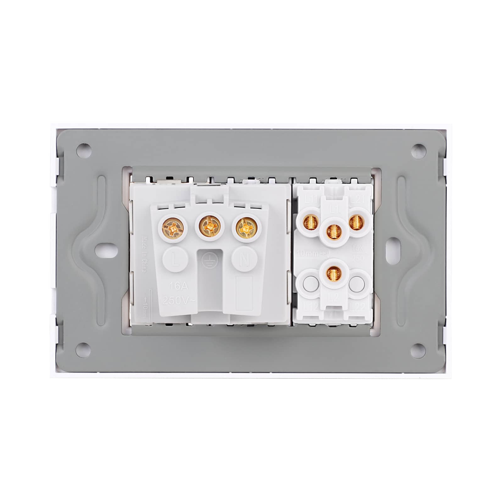 Intrerupator Dublu + Priza cu Rama din Sticla LUXION, Standard Italian, 3M — imaginea 4