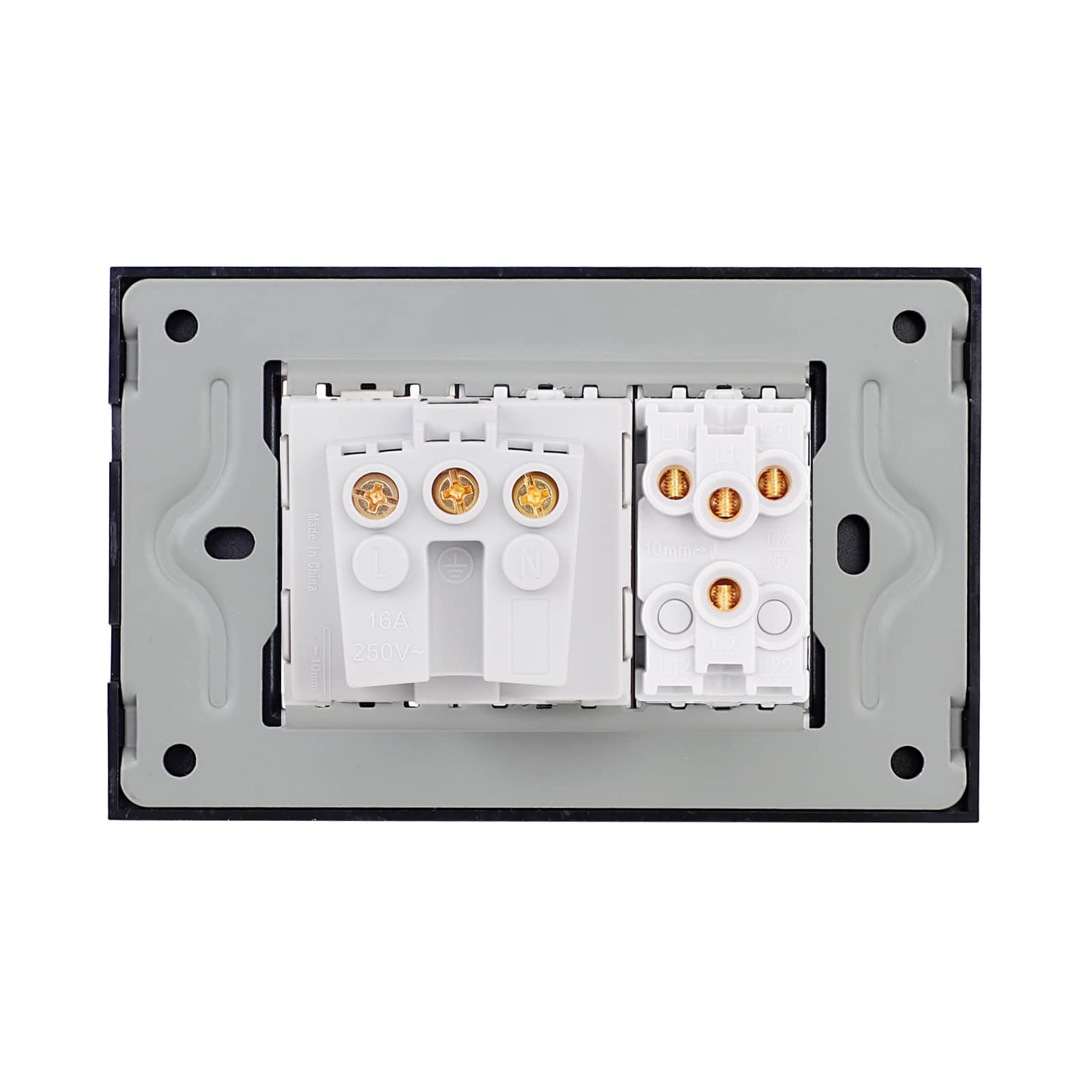 Intrerupator Dublu + Priza cu Rama din Sticla LUXION, Standard Italian, 3M — imaginea 4