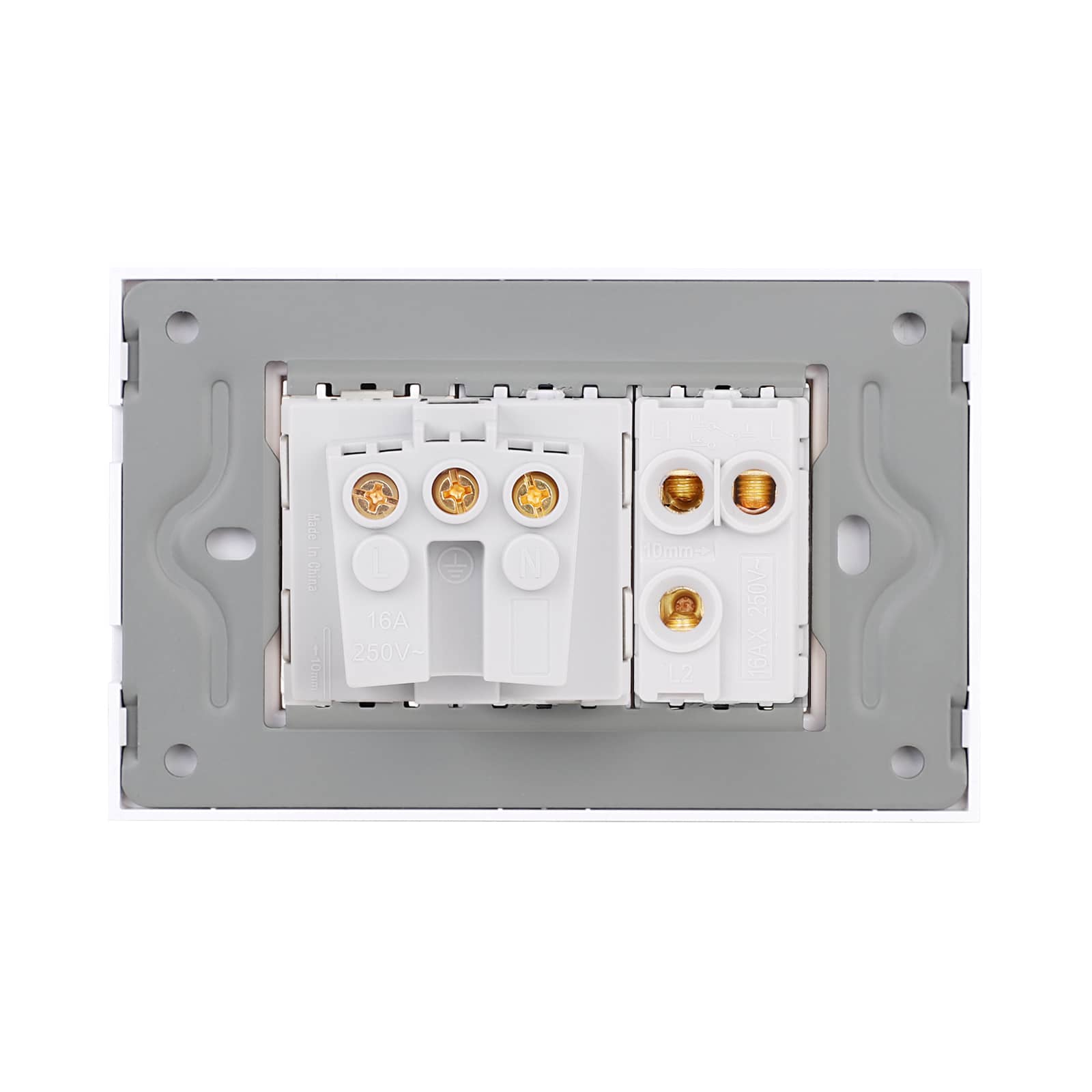 Intrerupator Simplu Cap Scara + Priza cu Rama din Sticla LUXION, Standard Italian, 3M — imaginea 4