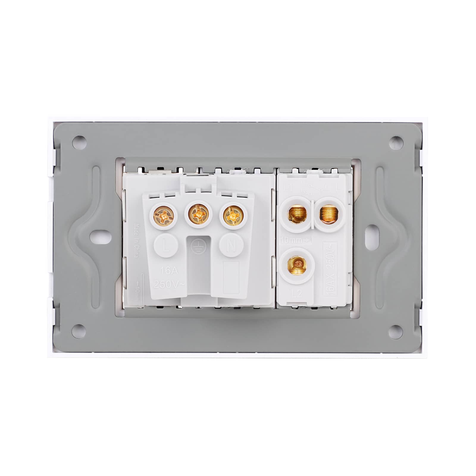 Intrerupator Simplu Cap Scara + Priza cu Rama din Sticla LUXION, Standard Italian, 3M — imaginea 4