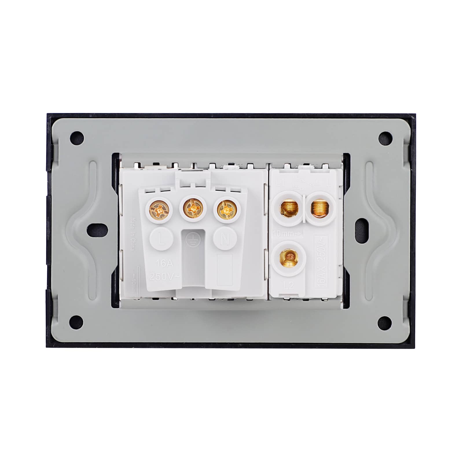 Intrerupator Simplu Cap Scara + Priza cu Rama din Sticla LUXION, Standard Italian, 3M — imaginea 4