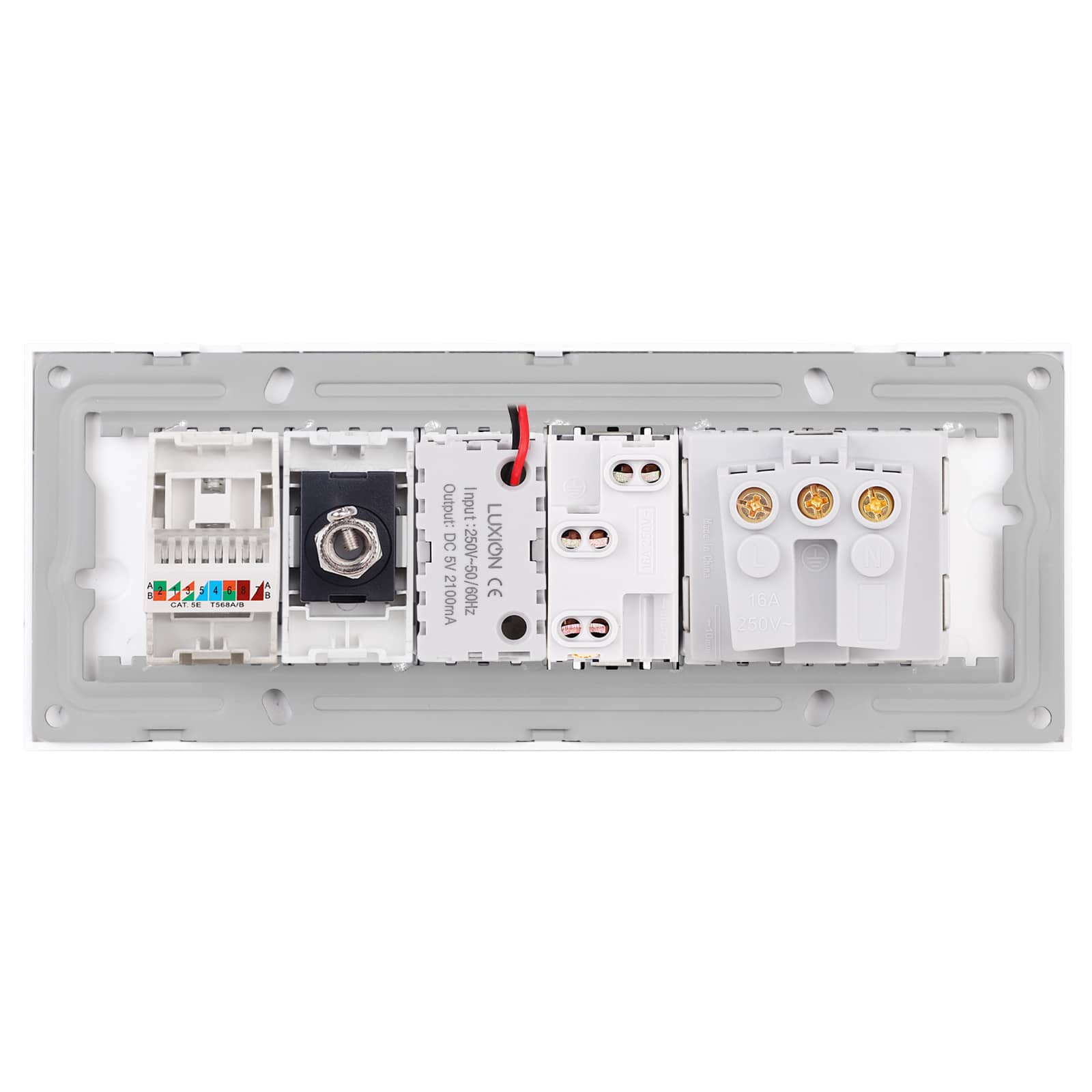 Priza Schuko + Ingusta + Dubla USB + TV + Internet cu Rama Din Sticla LUXION, Standard Italian, 6M — imaginea 4