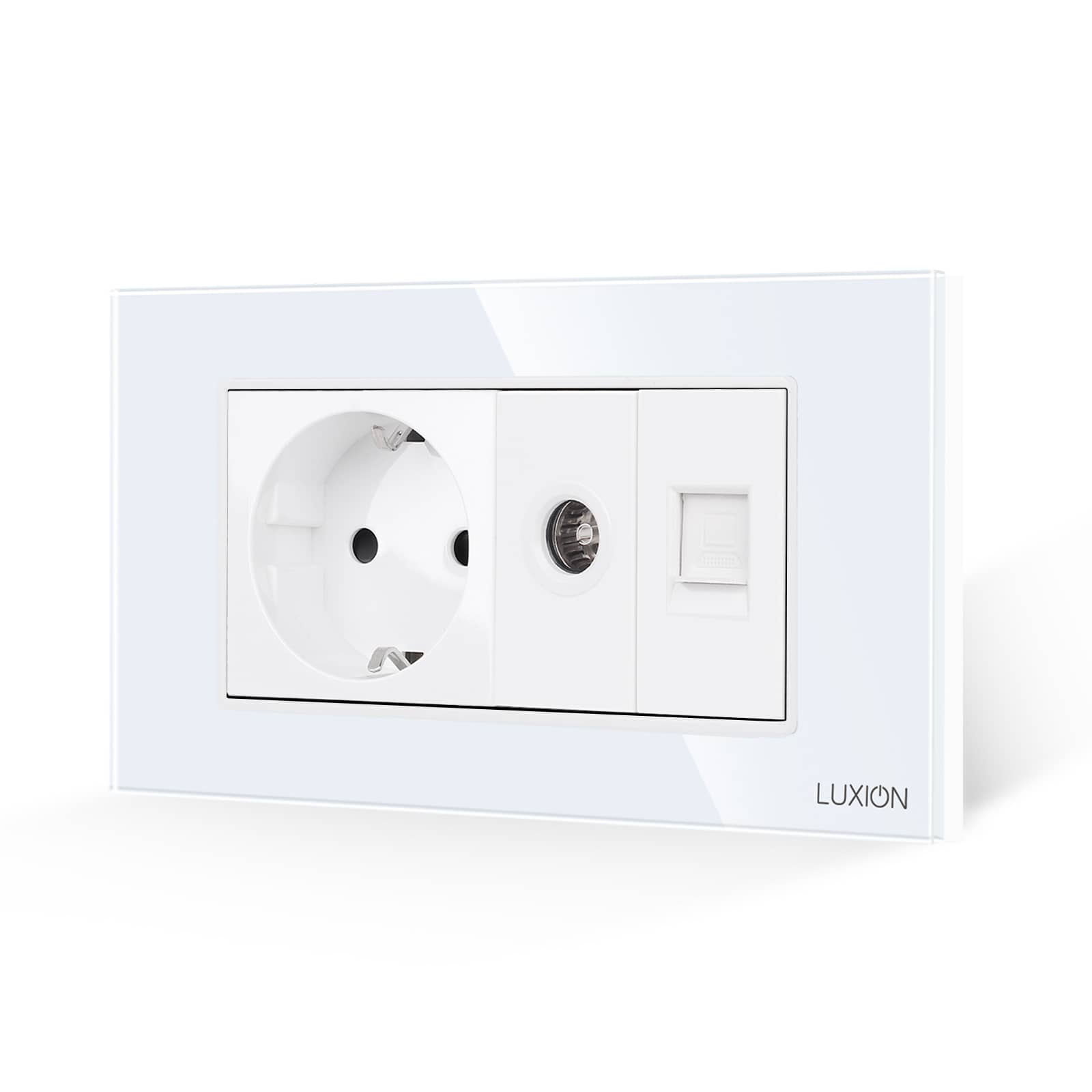 Priza Schuko + TV + Internet cu Rama Din Sticla LUXION, Standard Italian, 4M — imaginea 1