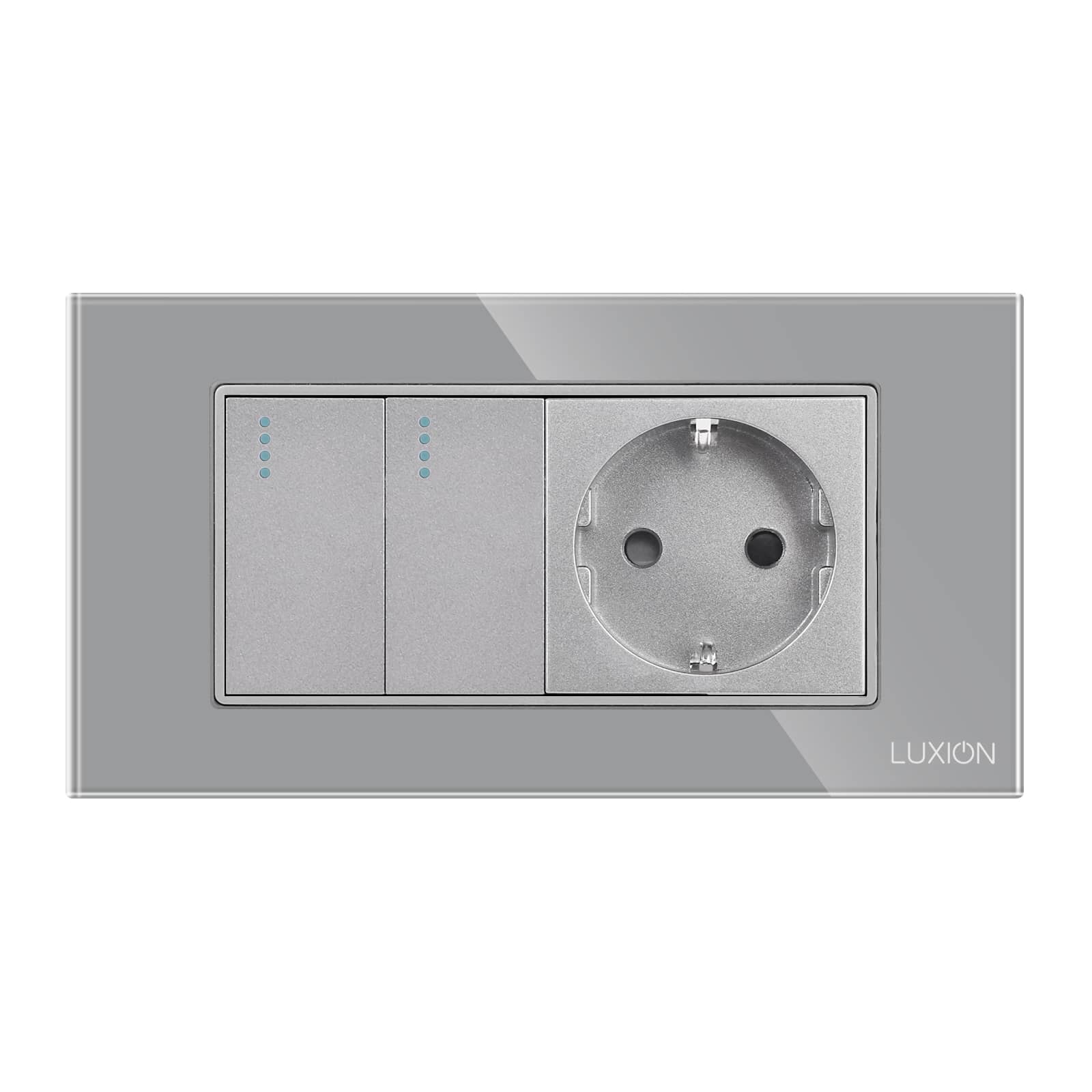 Intrerupator Dublu Cap Scara + Priza cu Rama din Sticla LUXION, Standard Italian, 4M — imaginea 2