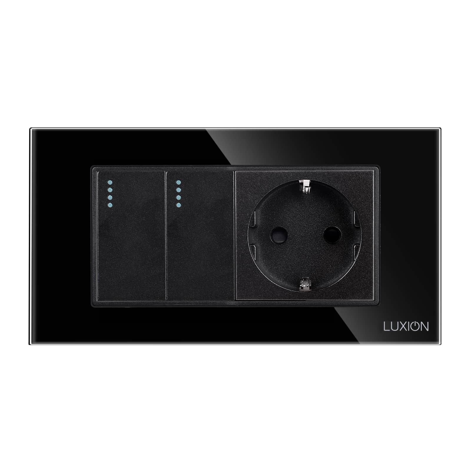 Intrerupator Dublu Cap Scara + Priza cu Rama din Sticla LUXION, Standard Italian, 4M — imaginea 2