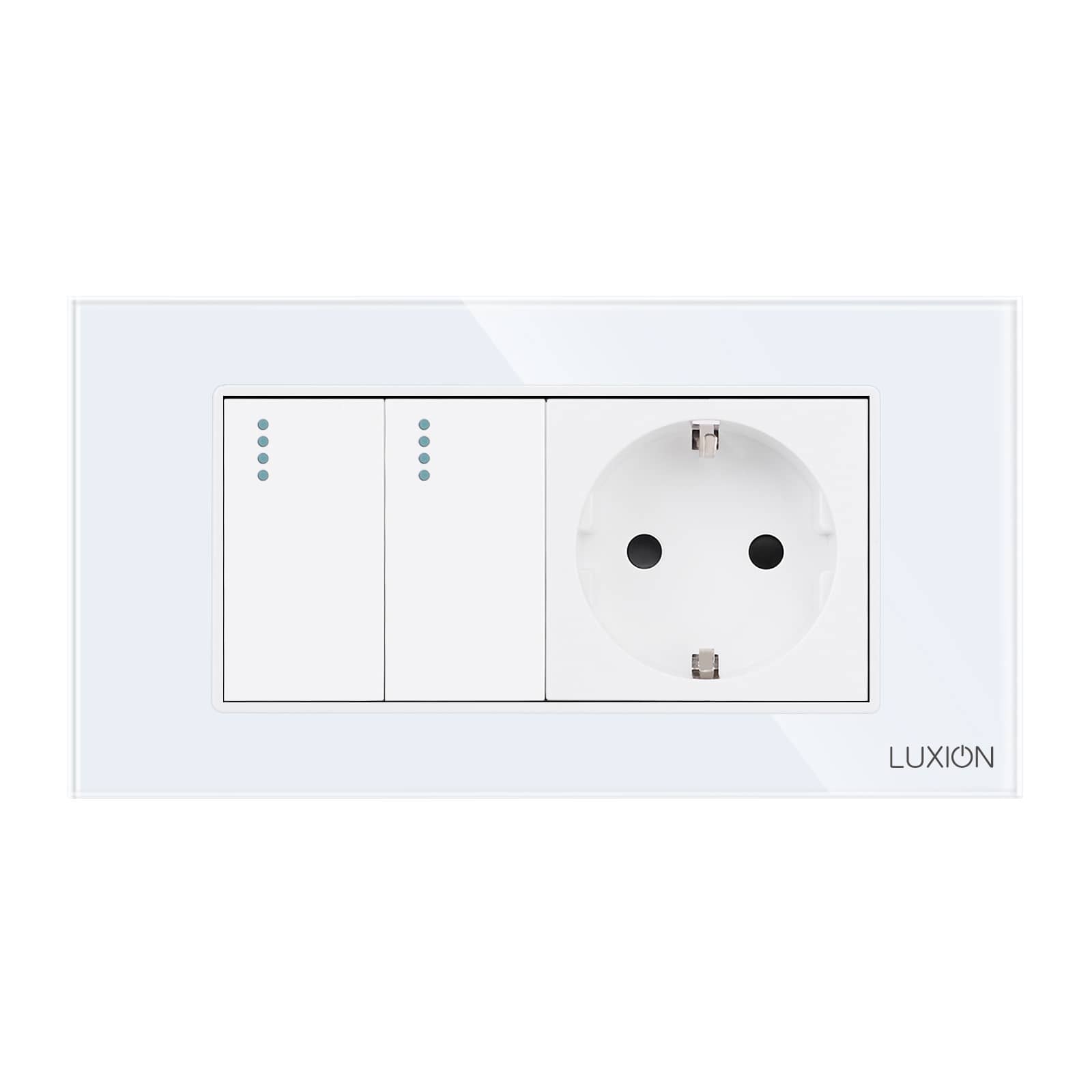 Intrerupator Dublu + Priza cu Rama din Sticla LUXION, Standard Italian, 4M — imaginea 2
