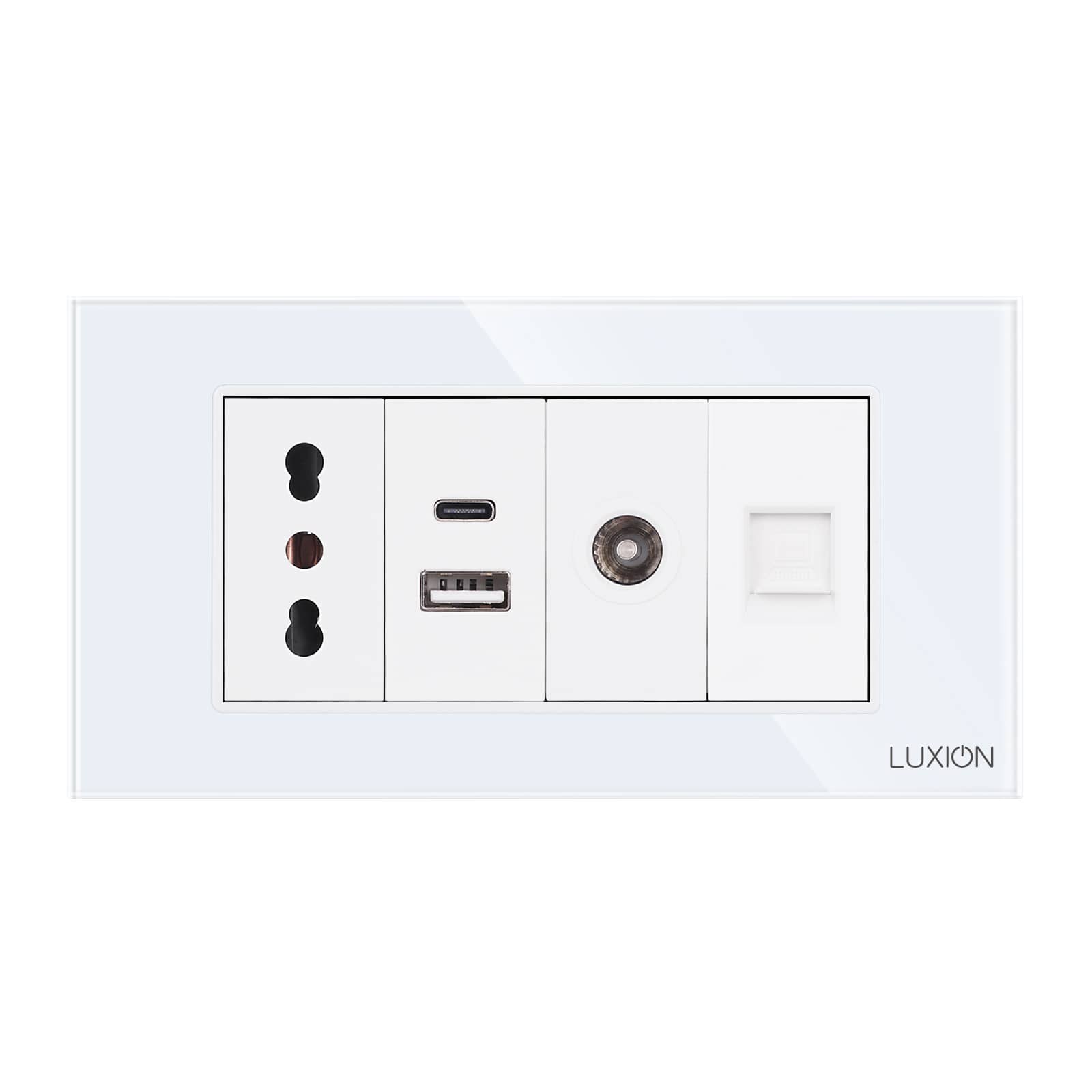 Priza Ingusta + Dubla USB + TV + Internet cu Rama Din Sticla LUXION, Standard Italian, 4M — imaginea 2