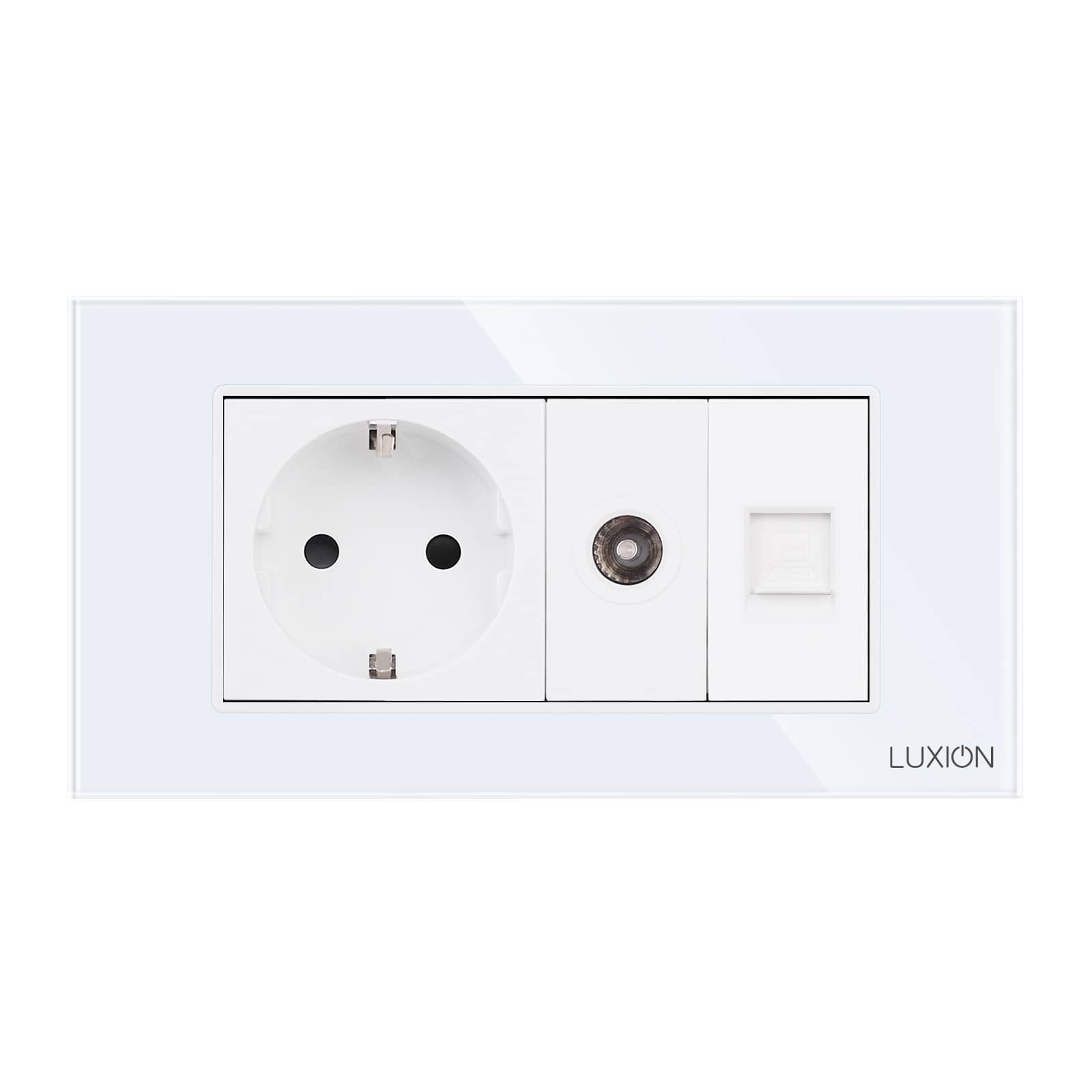 Priza Schuko + TV + Internet cu Rama Din Sticla LUXION, Standard Italian, 4M — imaginea 2