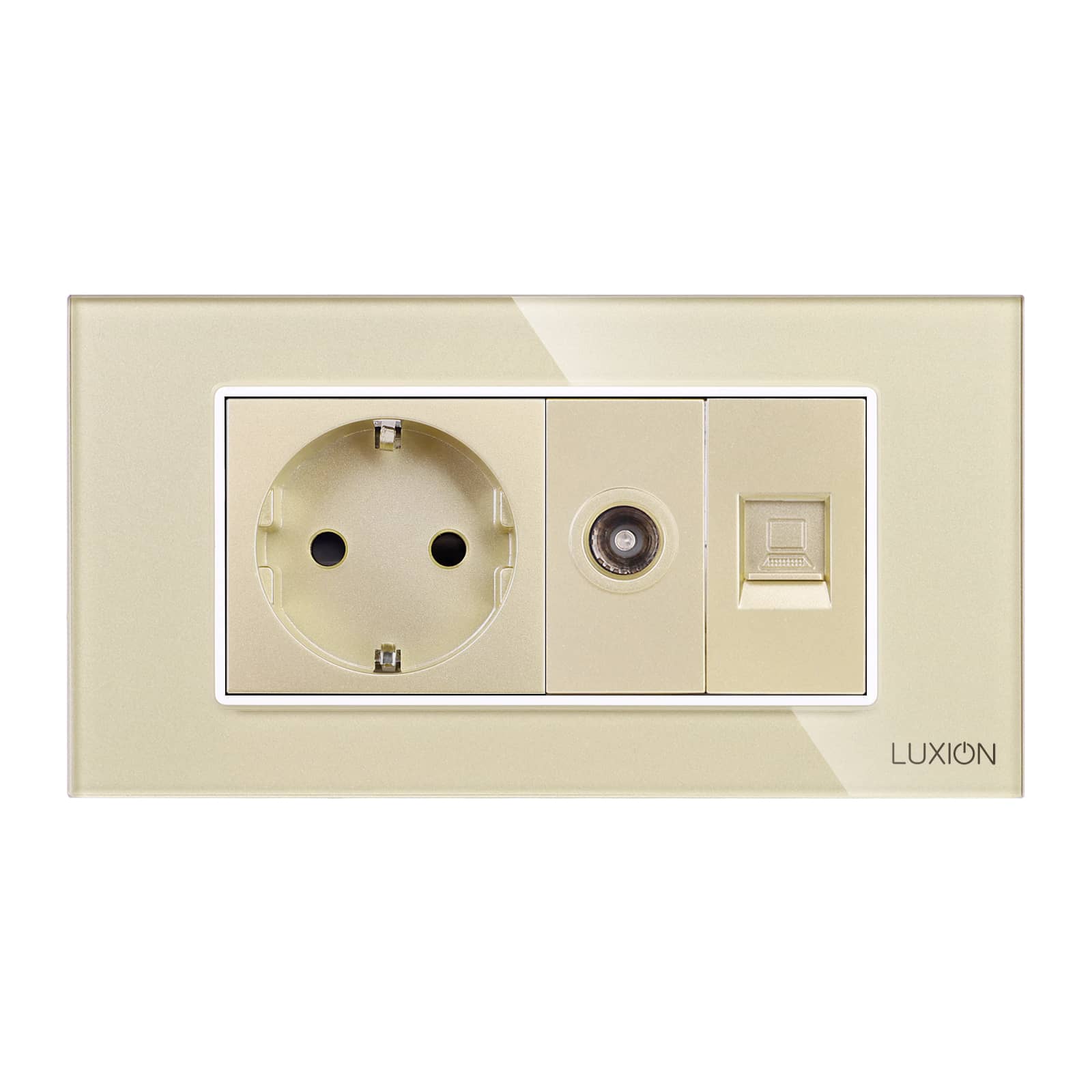 Priza Schuko + TV + Internet cu Rama Din Sticla LUXION, Standard Italian, 4M — imaginea 2