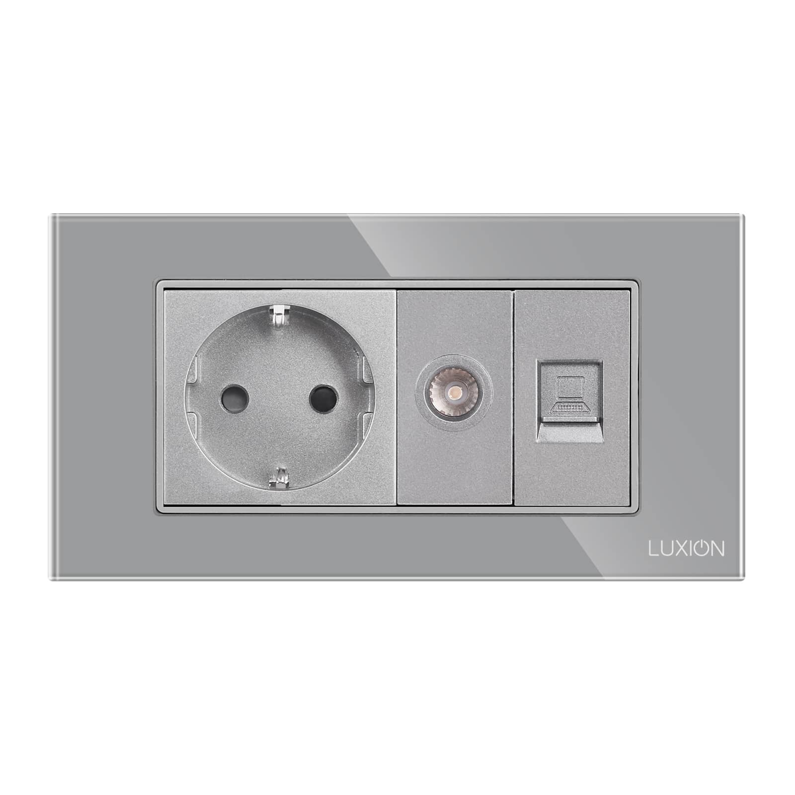 Priza Schuko + TV + Internet cu Rama Din Sticla LUXION, Standard Italian, 4M — imaginea 2
