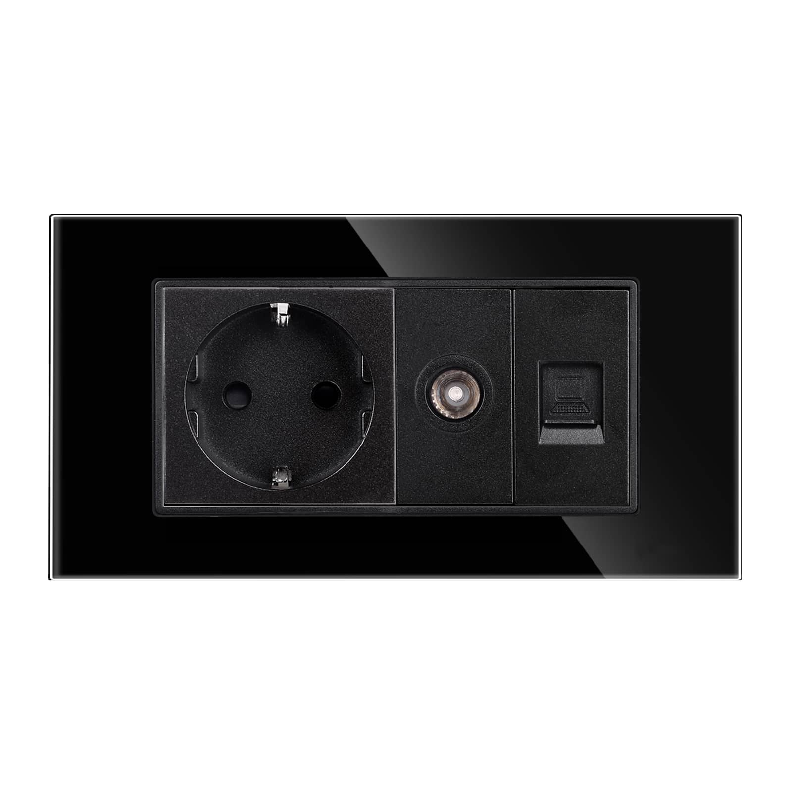 Priza Schuko + TV + Internet cu Rama Din Sticla LUXION, Standard Italian, 4M — imaginea 2