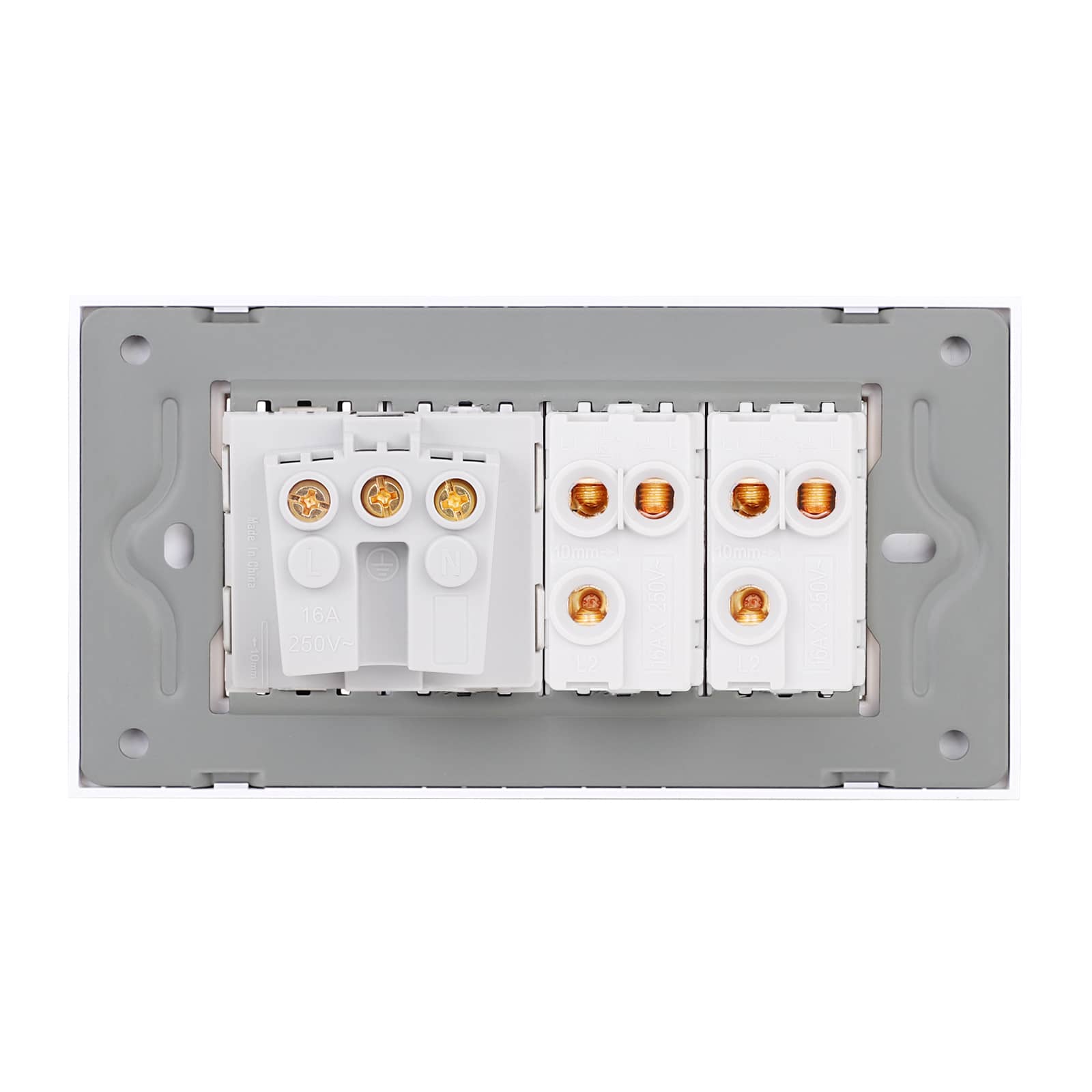 Intrerupator Dublu Cap Scara + Priza cu Rama din Sticla LUXION, Standard Italian, 4M — imaginea 4