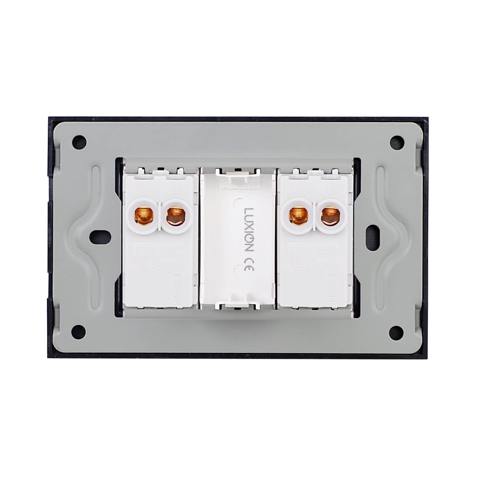 Intrerupator Dublu Mecanic LUXION cu Rama din Sticla, Standard Italian, 3M — imaginea 4