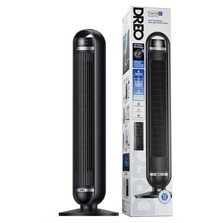 Ventilator Turn DREO Nomad DR-HTF014, Oscilatie 90°, 4 Moduri de Functionare, 8 Viteze, Display Digital, Telecomanda, Negru — imaginea 3