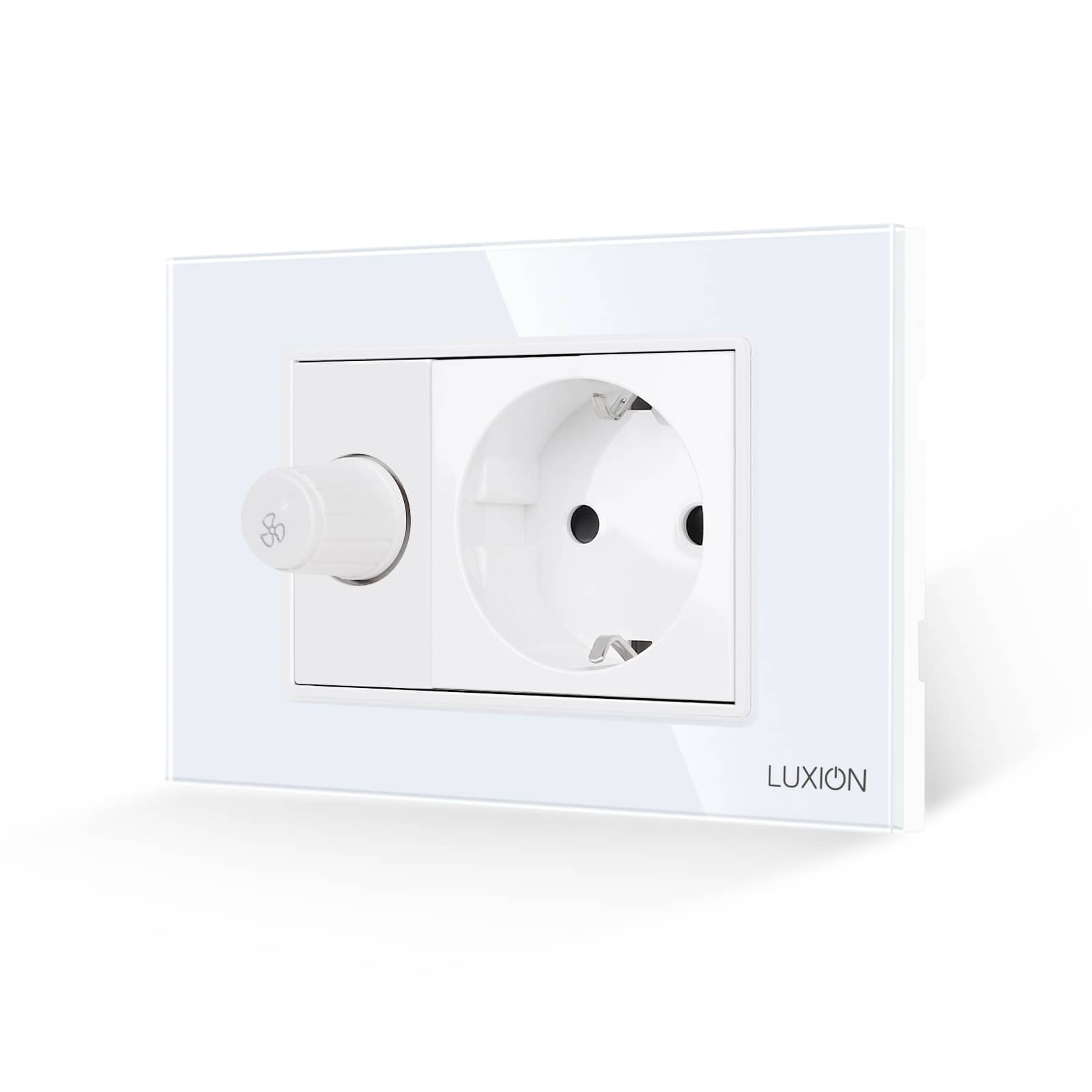 Comutator Pentru Ventilator + Priza cu Rama din Sticla LUXION, Standard Italian, 3M — imaginea 1