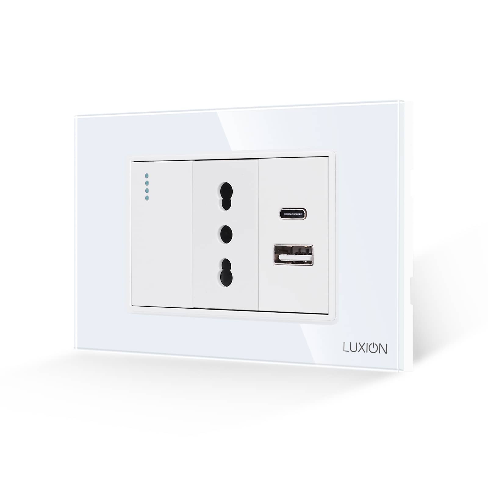 Intrerupator Simplu + Priza Ingusta si USB A+C cu Rama din Sticla LUXION, Standard Italian, 3M — imaginea 1