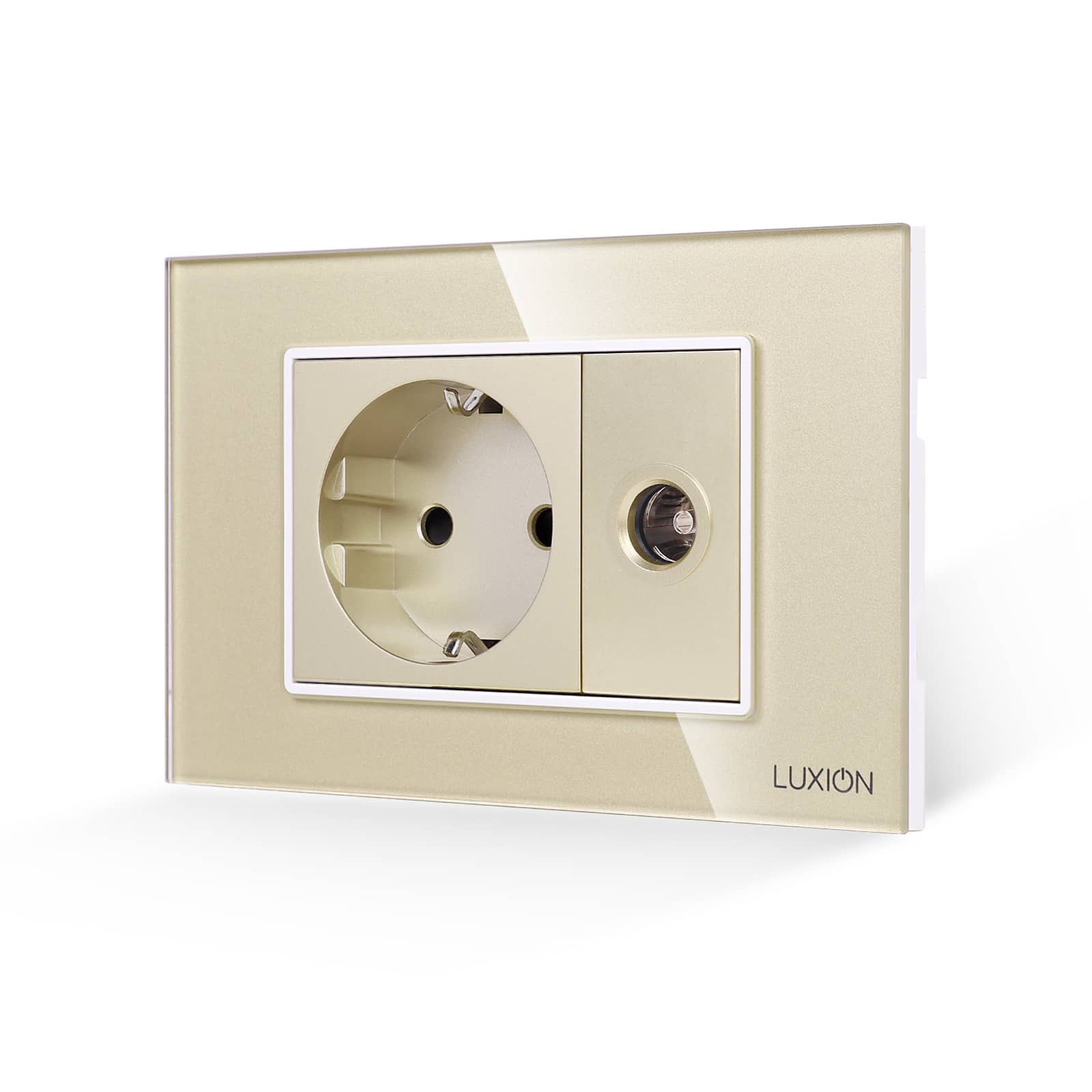 Priza Schuko + Priza TV cu Rama din Sticla LUXION, Standard Italian, 3M — imaginea 1