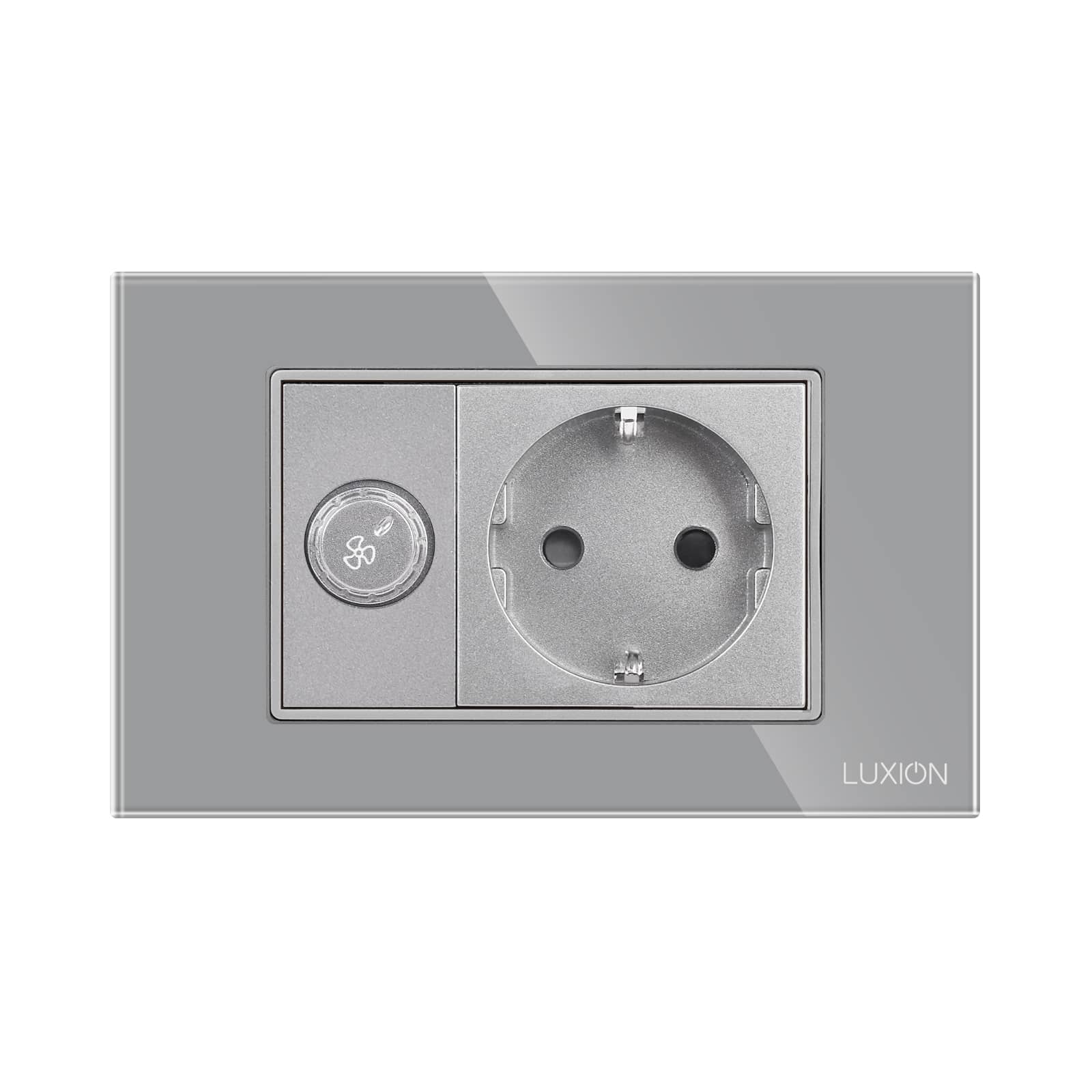 Comutator Pentru Ventilator + Priza cu Rama din Sticla LUXION, Standard Italian, 3M — imaginea 2