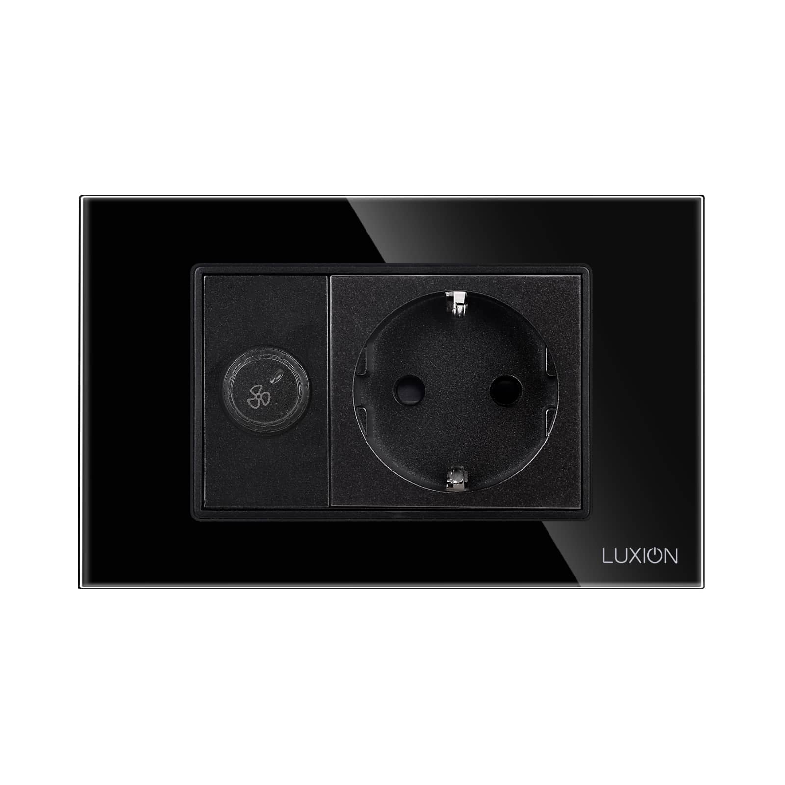 Comutator Pentru Ventilator + Priza cu Rama din Sticla LUXION, Standard Italian, 3M — imaginea 2