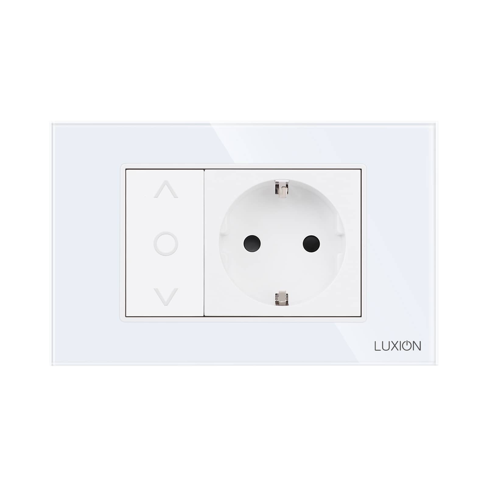 Intrerupator Mecanic Jaluzele + Priza cu Rama din Sticla LUXION, Standard Italian, 3M — imaginea 2