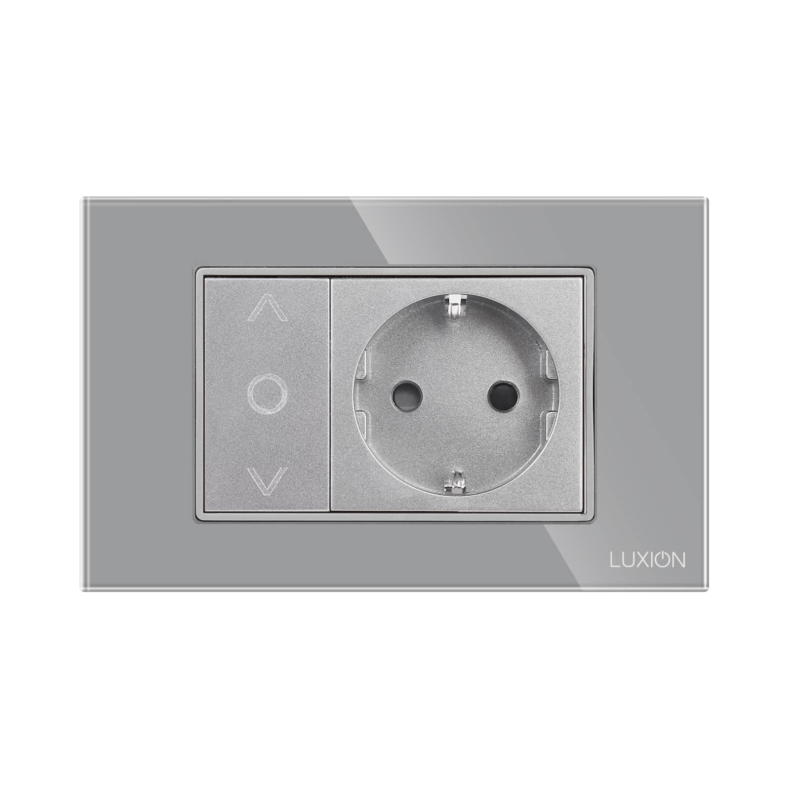 Intrerupator Mecanic Jaluzele + Priza cu Rama din Sticla LUXION, Standard Italian, 3M — imaginea 2