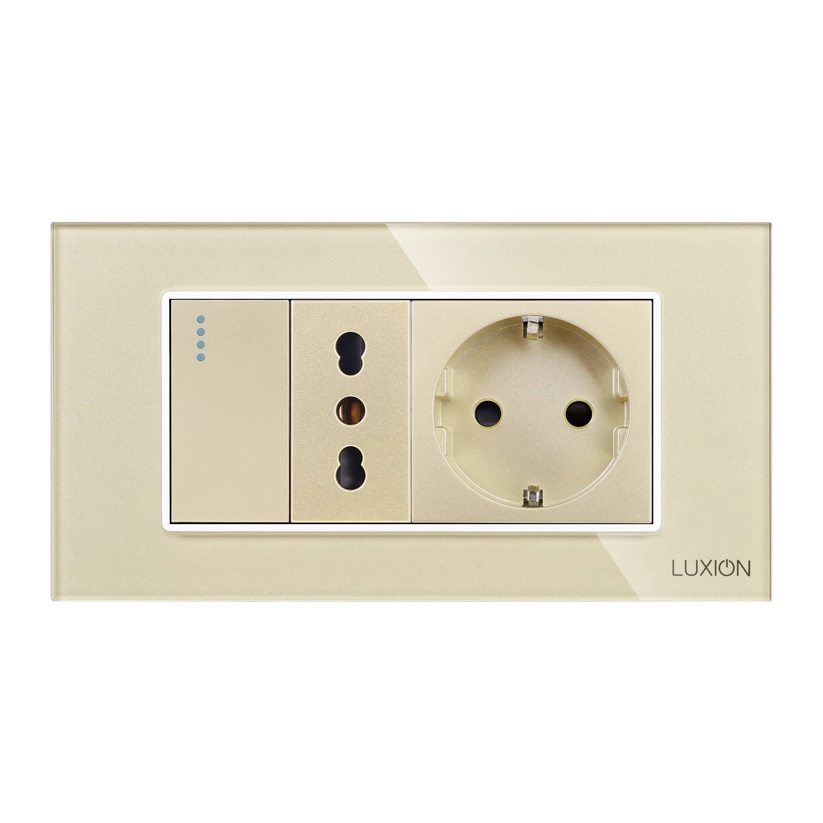 Intrerupator Simplu + Priza Ingusta + Priza Schuko cu Rama din Sticla LUXION, Standard Italian, 4M — imaginea 2