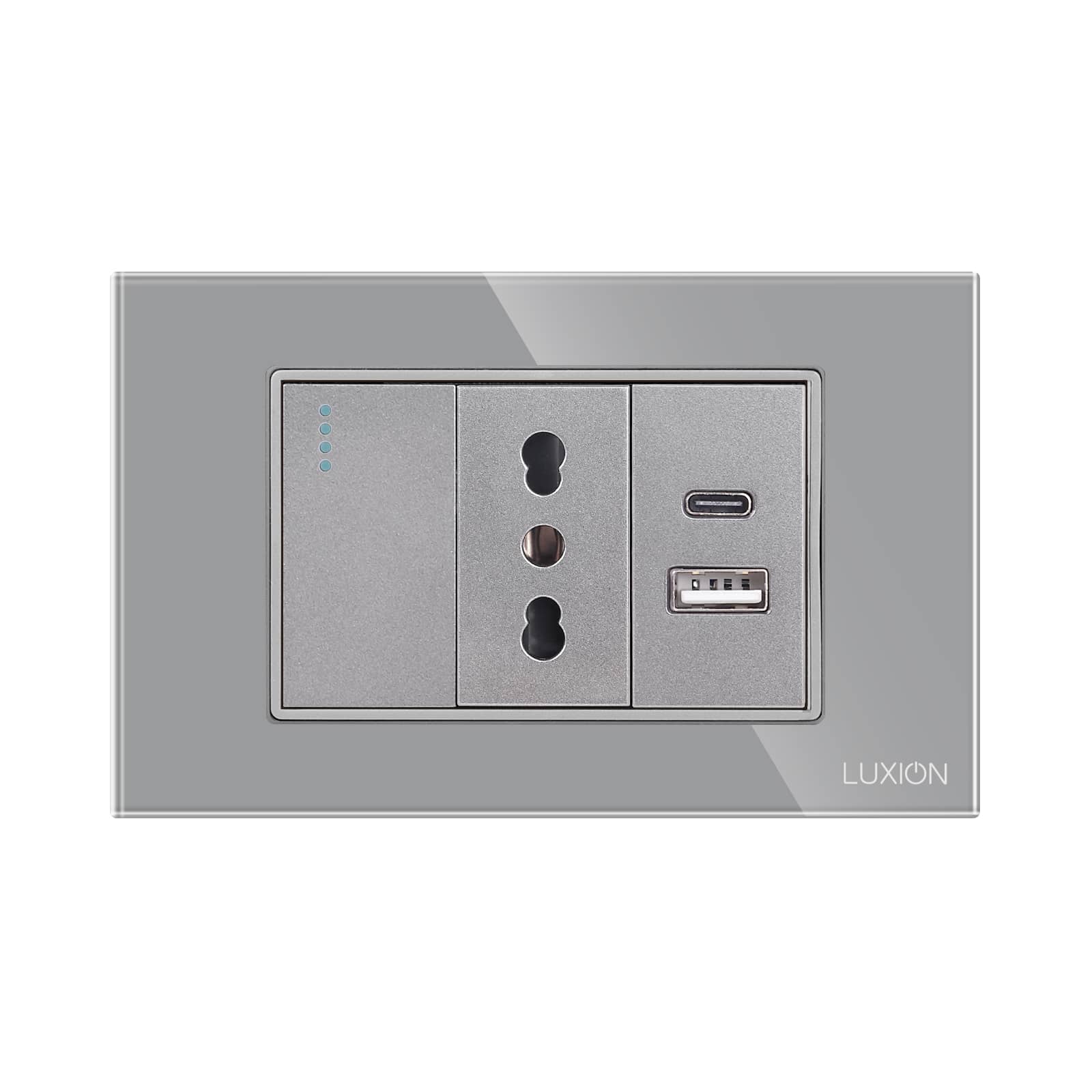 Intrerupator Simplu + Priza Ingusta si USB A+C cu Rama din Sticla LUXION, Standard Italian, 3M — imaginea 2