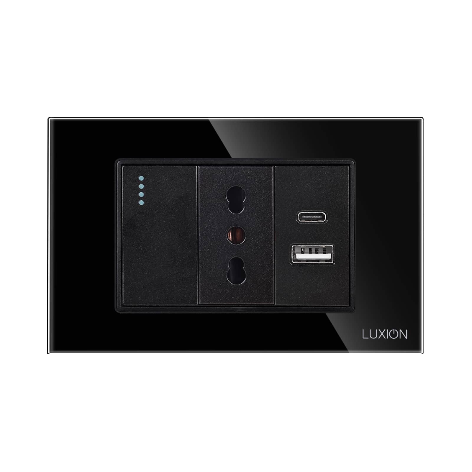 Intrerupator Simplu + Priza Ingusta si USB A+C cu Rama din Sticla LUXION, Standard Italian, 3M — imaginea 2