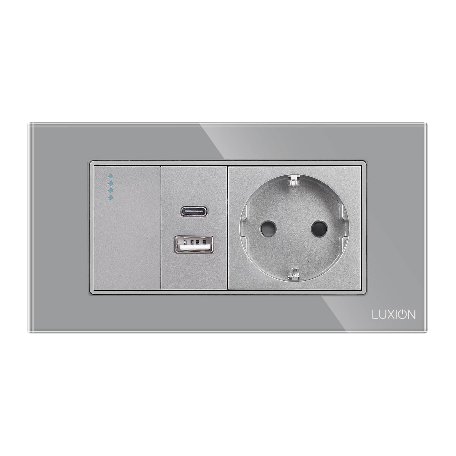 Intrerupator Simplu + Priza USB A+C + Priza Schuko cu Rama din Sticla LUXION, Standard Italian, 4M — imaginea 2