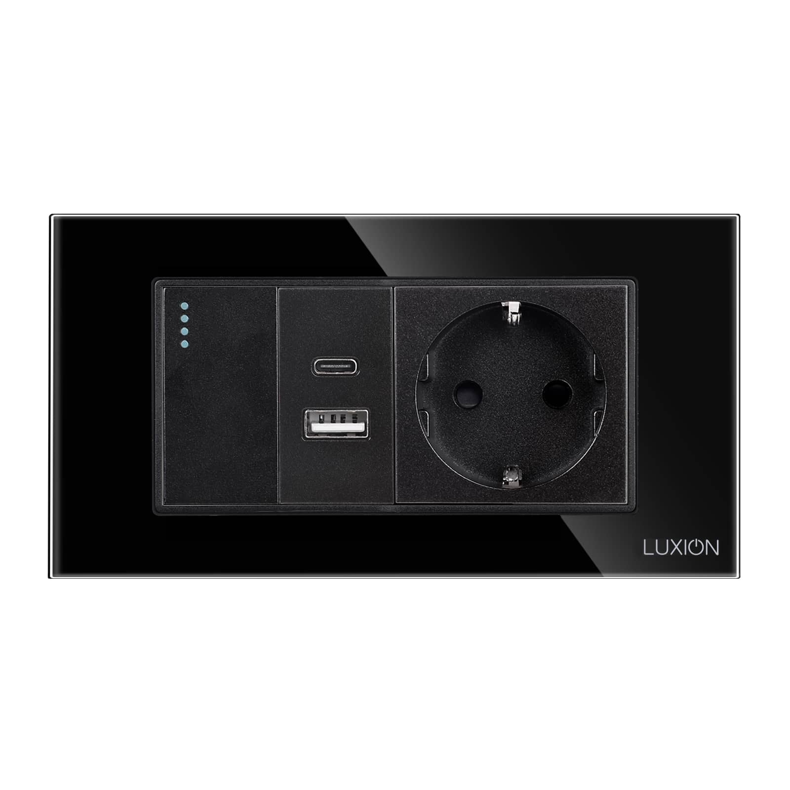 Intrerupator Simplu + Priza USB A+C + Priza Schuko cu Rama din Sticla LUXION, Standard Italian, 4M — imaginea 2