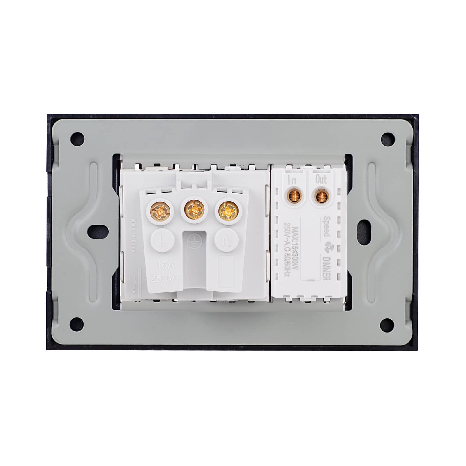Comutator Pentru Ventilator + Priza cu Rama din Sticla LUXION, Standard Italian, 3M — imaginea 4