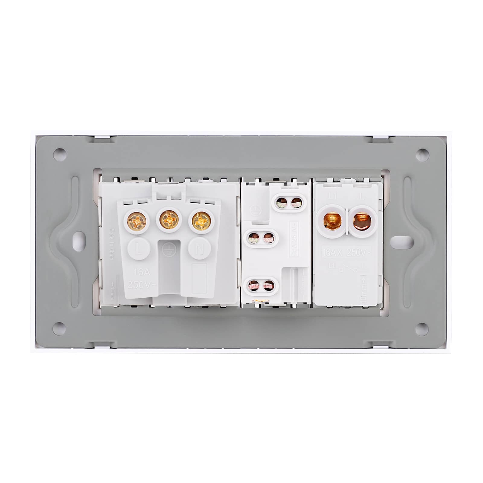 Intrerupator Simplu + Priza Ingusta + Priza Schuko cu Rama din Sticla LUXION, Standard Italian, 4M — imaginea 4